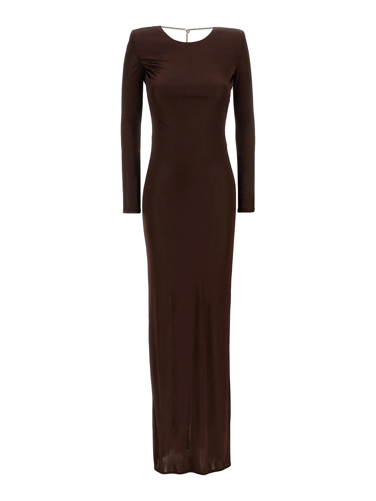 Elisabetta Franchi Draped Chain Detail Dress With Back Slit In Brown