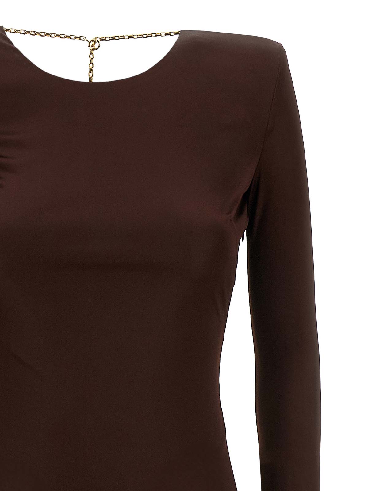 Elisabetta Franchi Draped Chain Detail Dress With Back Slit In Brown