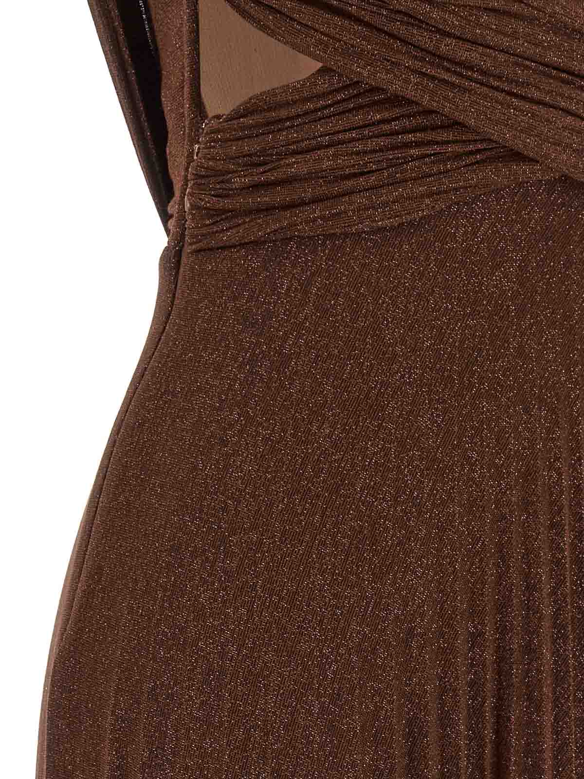 Elisabetta Franchi Celebrite V-neck Metallic Pleated Sleeveless Dress In Brown