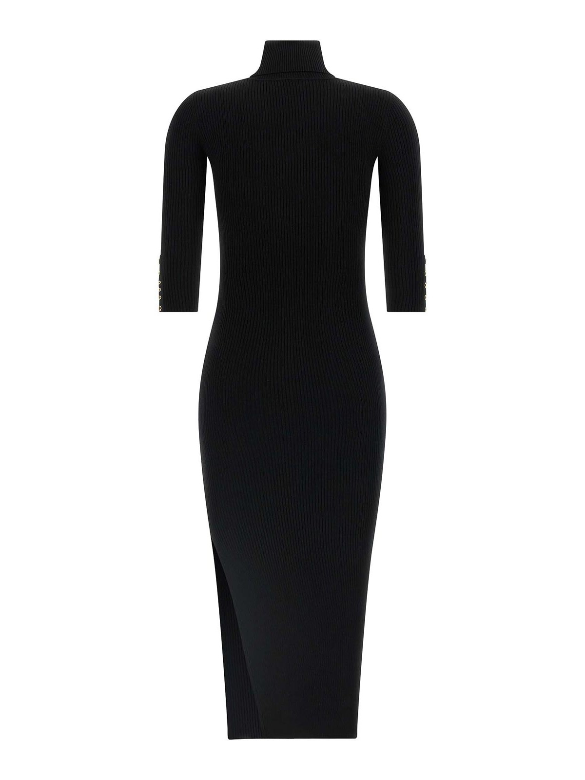 Elisabetta Franchi Form-fitting Black Midi Dress With Ribbed Texture And Logo Detail In Black