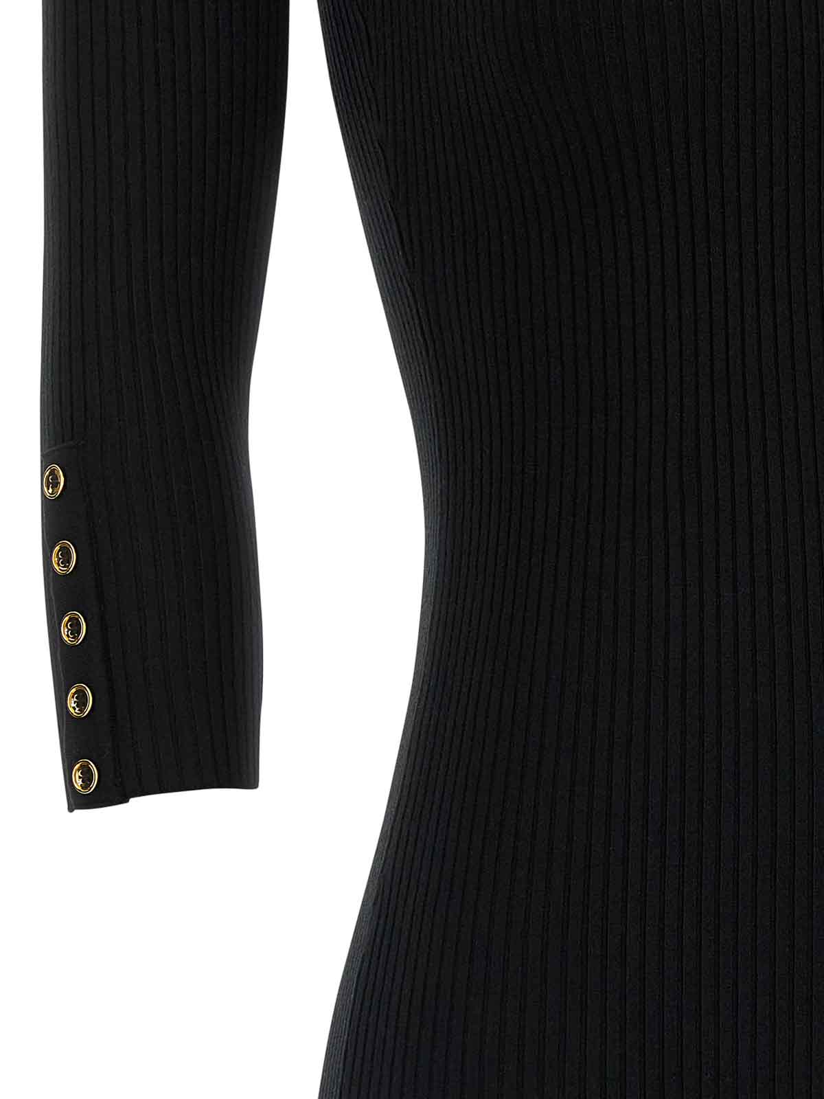 Elisabetta Franchi Form-fitting Black Midi Dress With Ribbed Texture And Logo Detail In Black