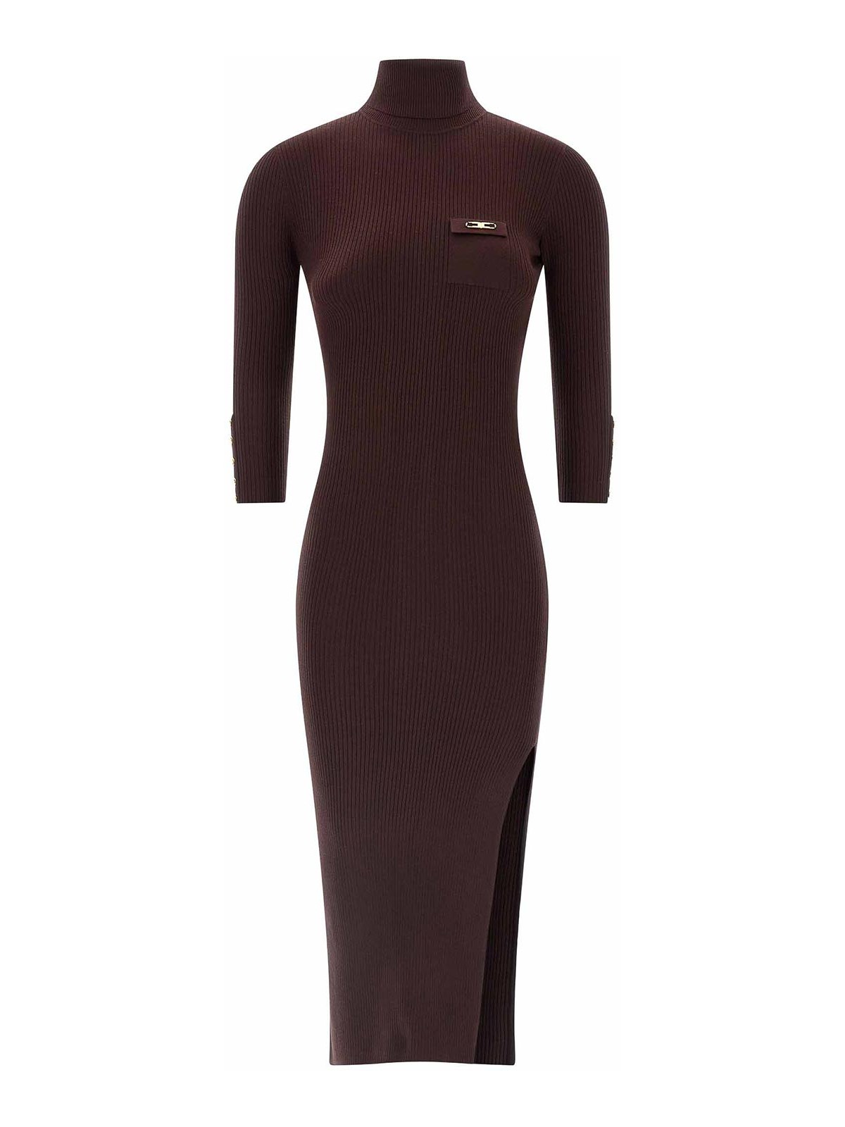 Elisabetta Franchi Midi Dress With High Neck And Side Slit Detail In Red