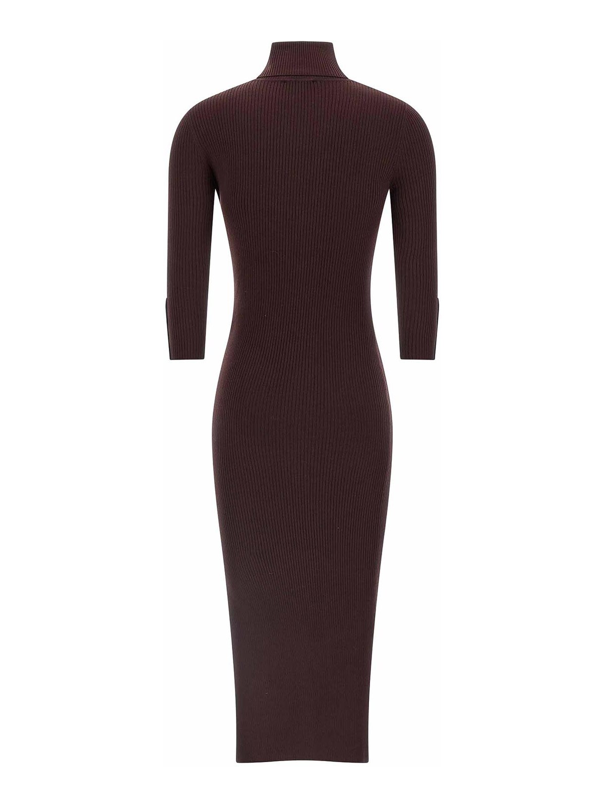 Elisabetta Franchi Midi Dress With High Neck And Side Slit Detail In Red