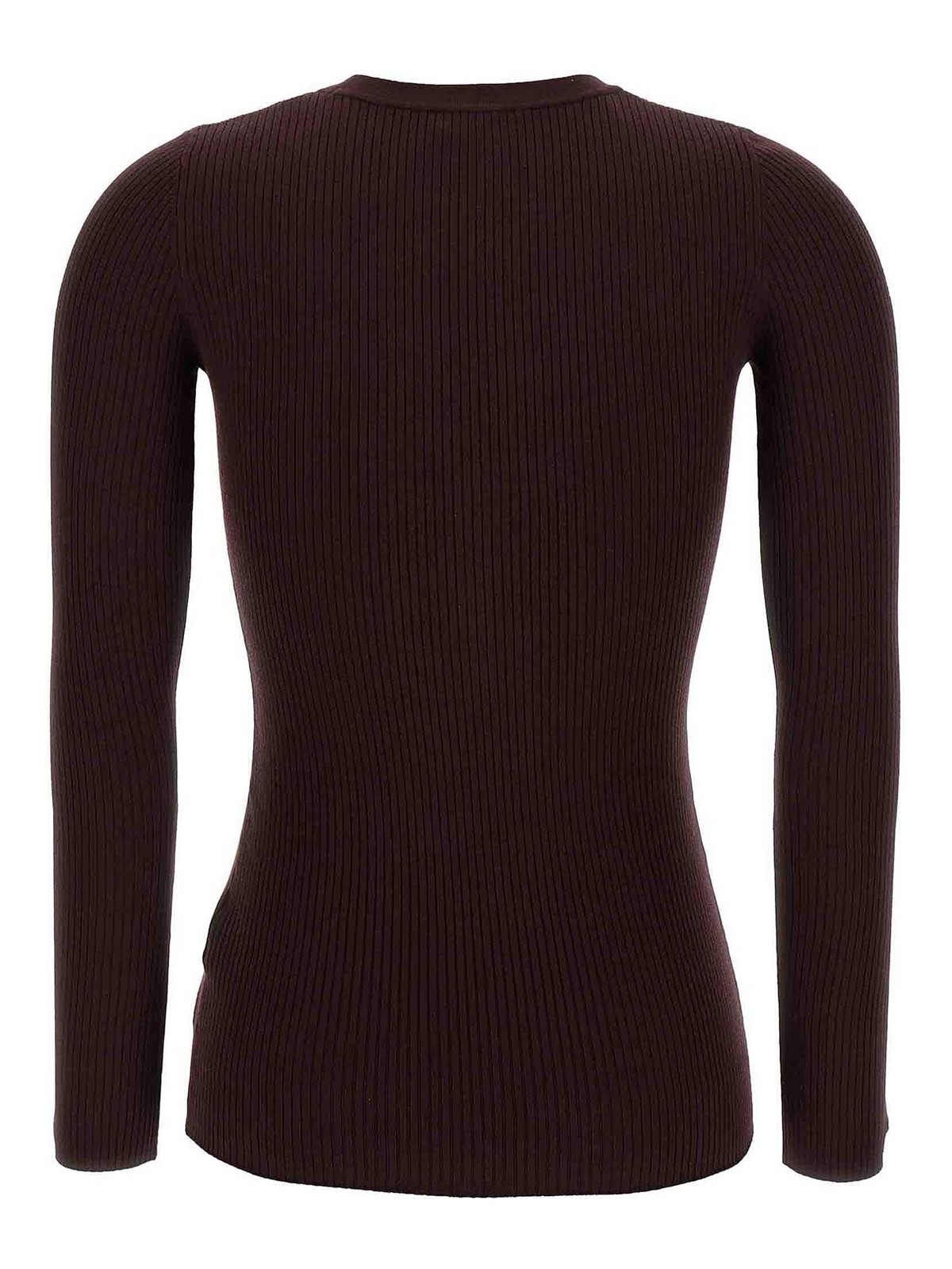 Elisabetta Franchi Merlot Tricot Sweater With Gold Accents And Ribbed Knit In Burgundy