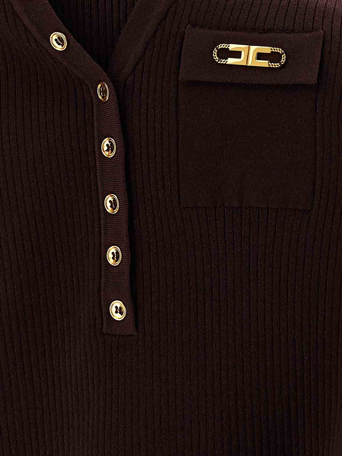 Elisabetta Franchi Merlot Tricot Sweater With Gold Accents And Ribbed Knit In Burgundy