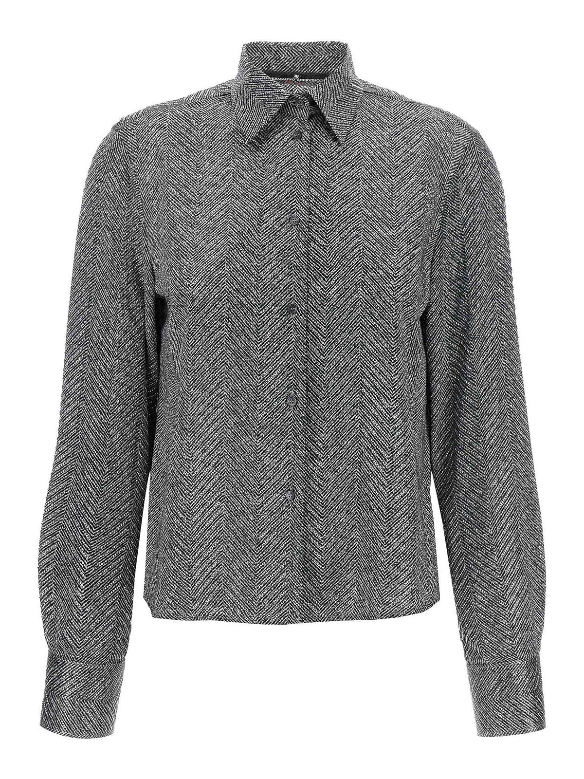 Ermanno Scervino Rhinestone-embellishment Herringbone Shirt In Gray