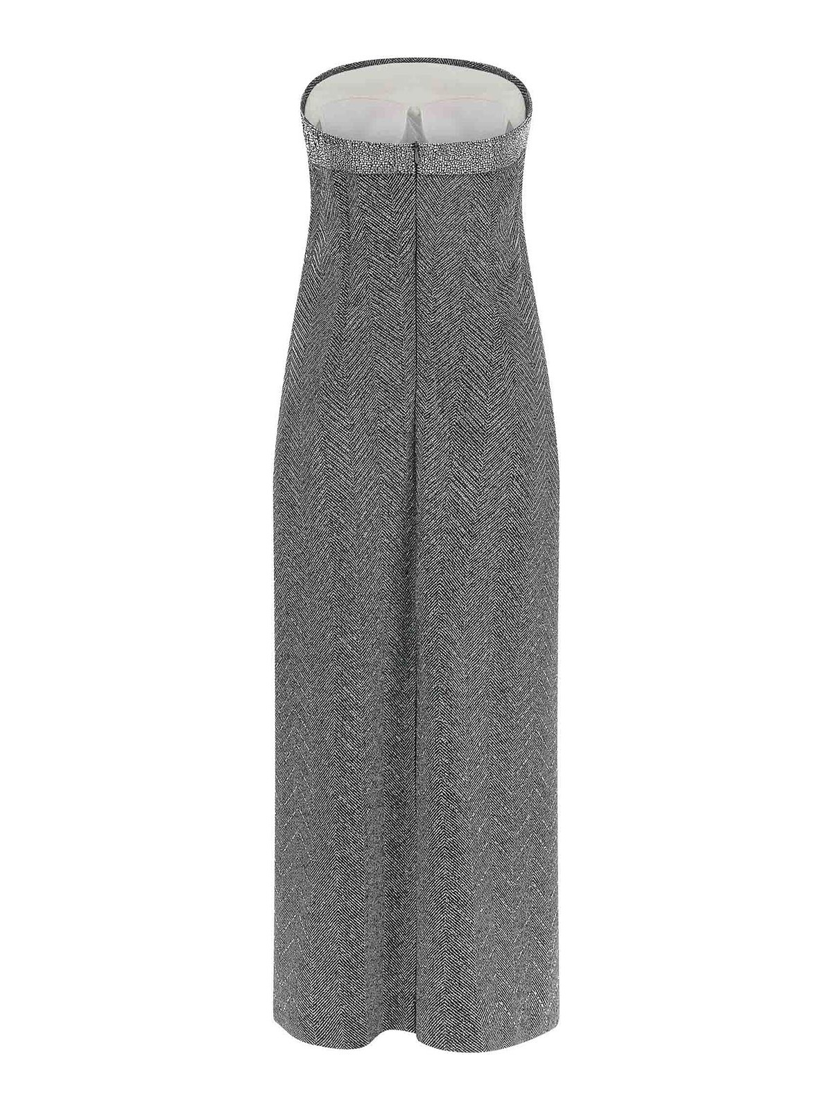 Ermanno Scervino Rhinestone-embellished Midi Dress With Herringbone Pattern In Gray