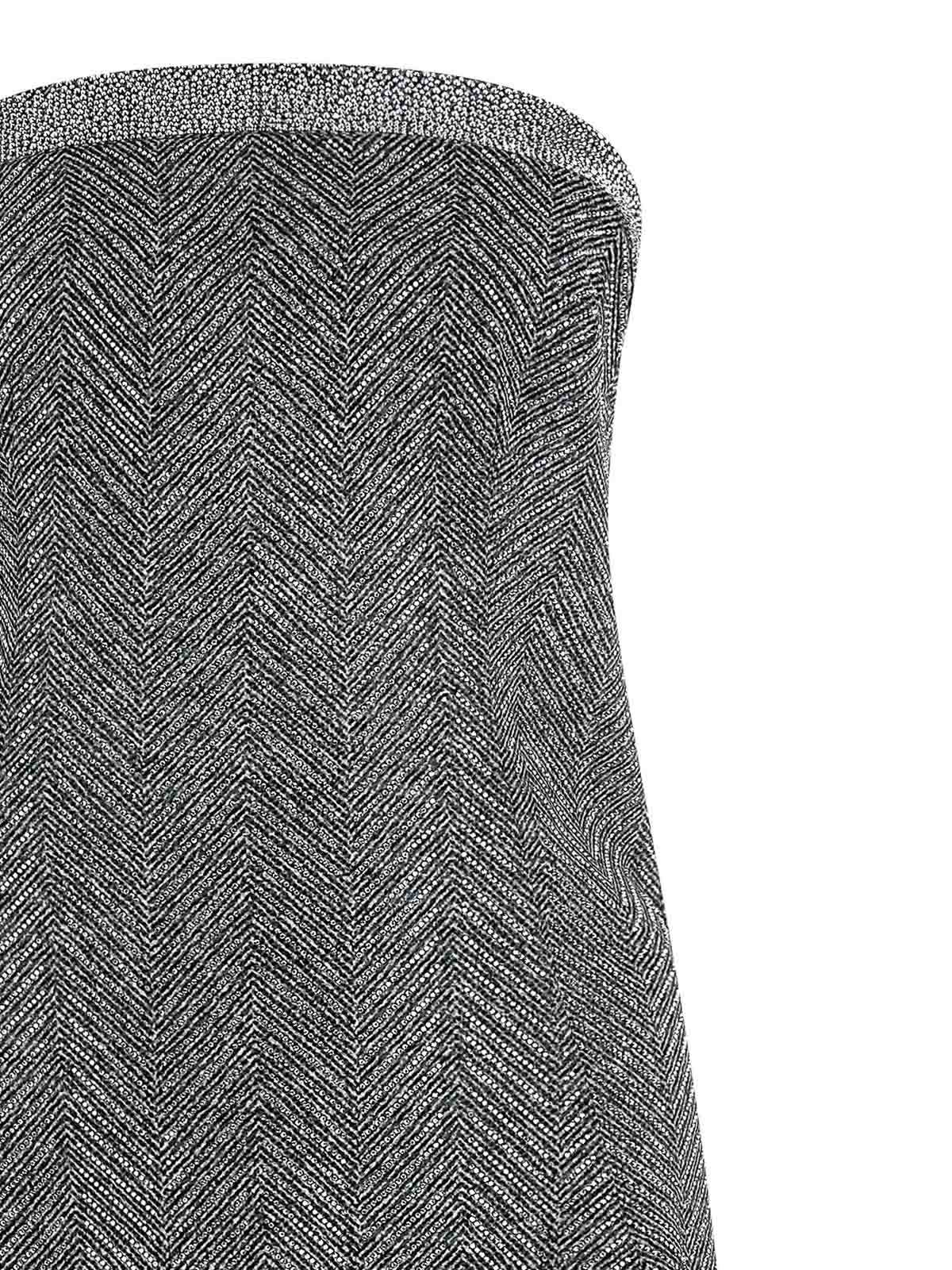 Ermanno Scervino Rhinestone-embellished Midi Dress With Herringbone Pattern In Gray