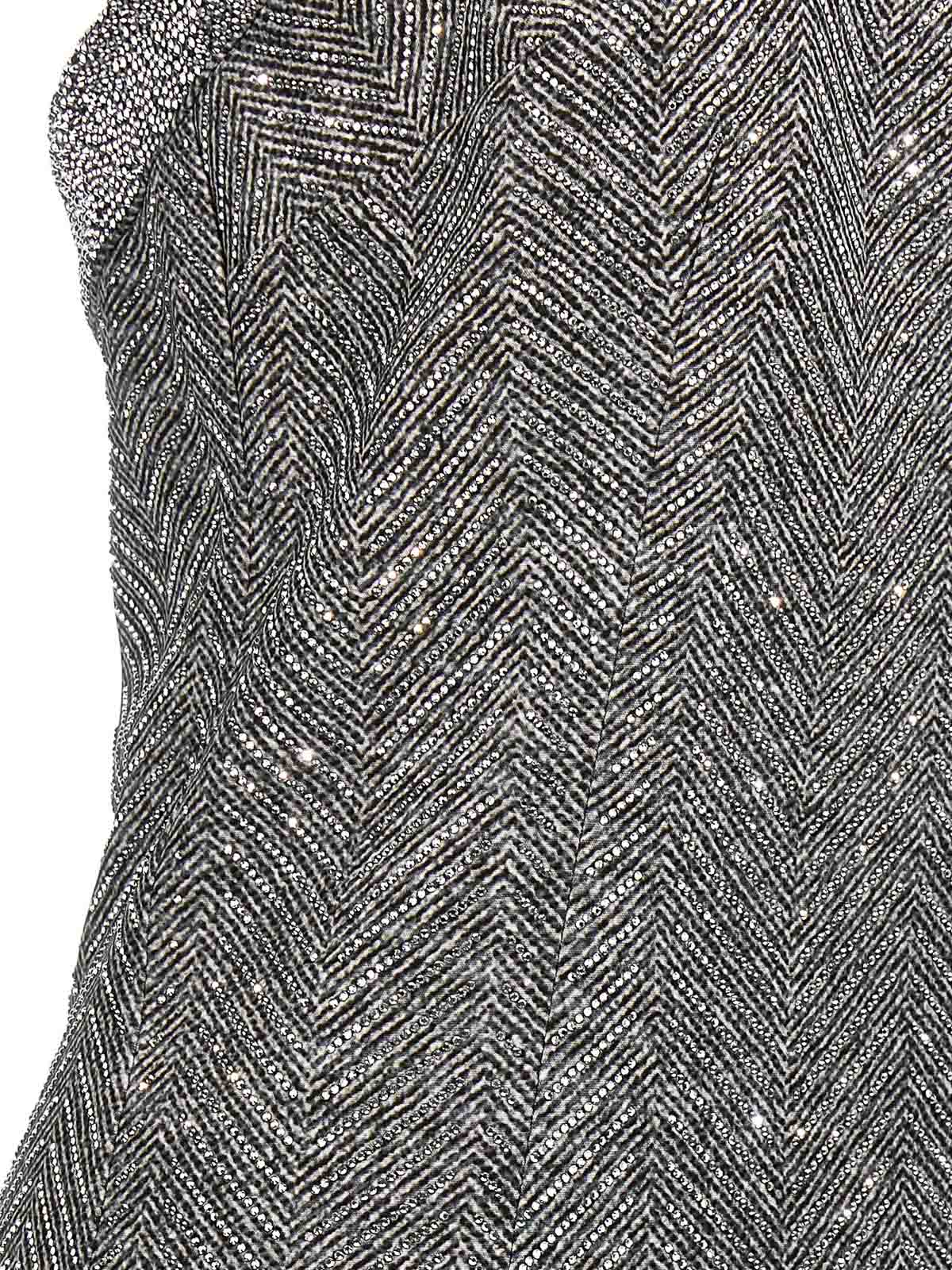 Ermanno Scervino Rhinestone-embellished Midi Dress With Herringbone Pattern In Gray