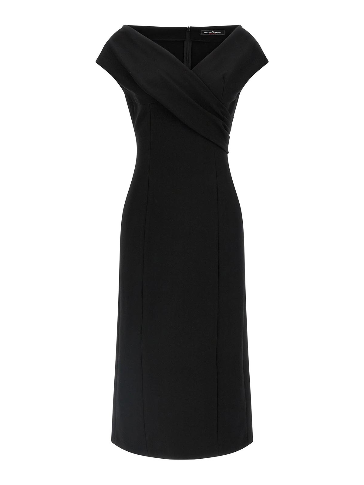 Ermanno Scervino Draped Neckline Midi Length Off-shoulder Dress In Black