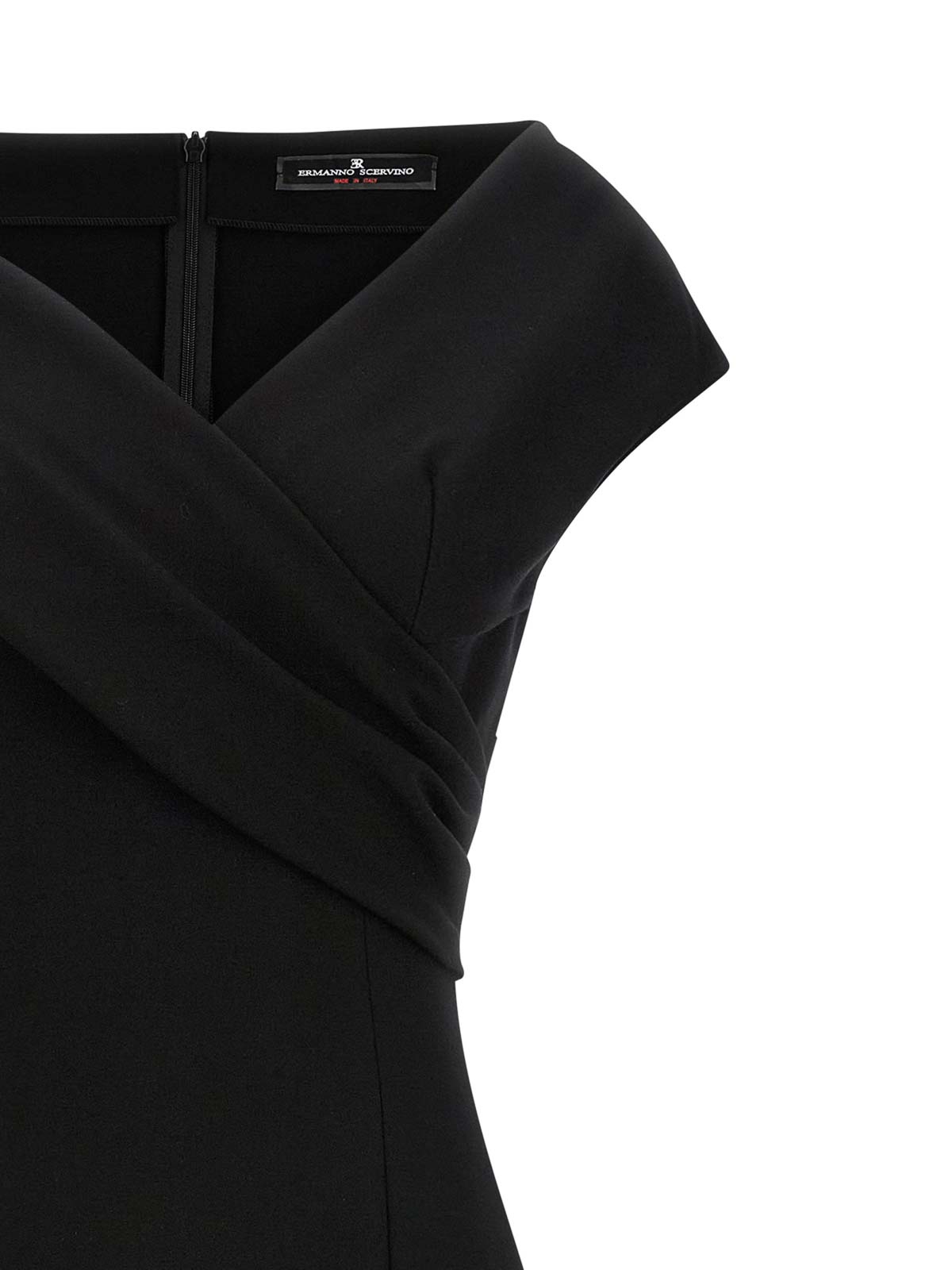 Ermanno Scervino Draped Neckline Midi Length Off-shoulder Dress In Black