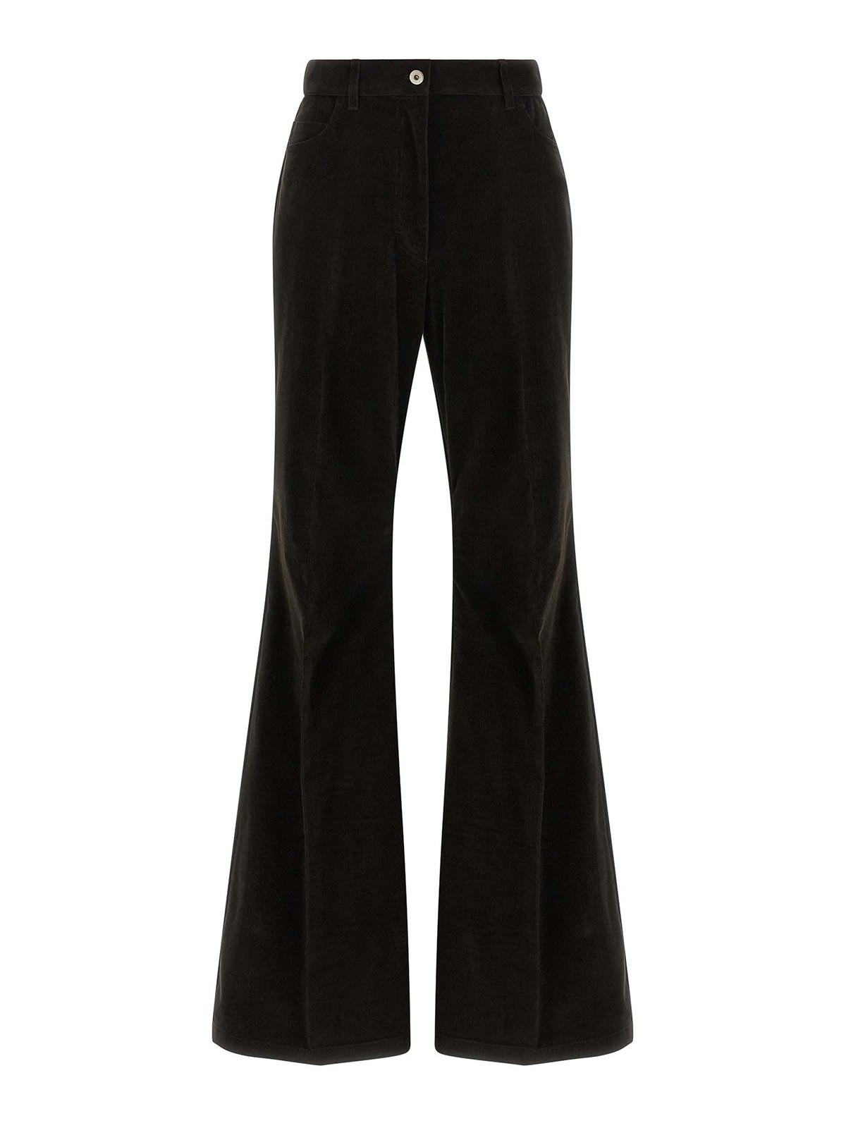 Ferragamo Striped Flared Velvet Trousers In Brown