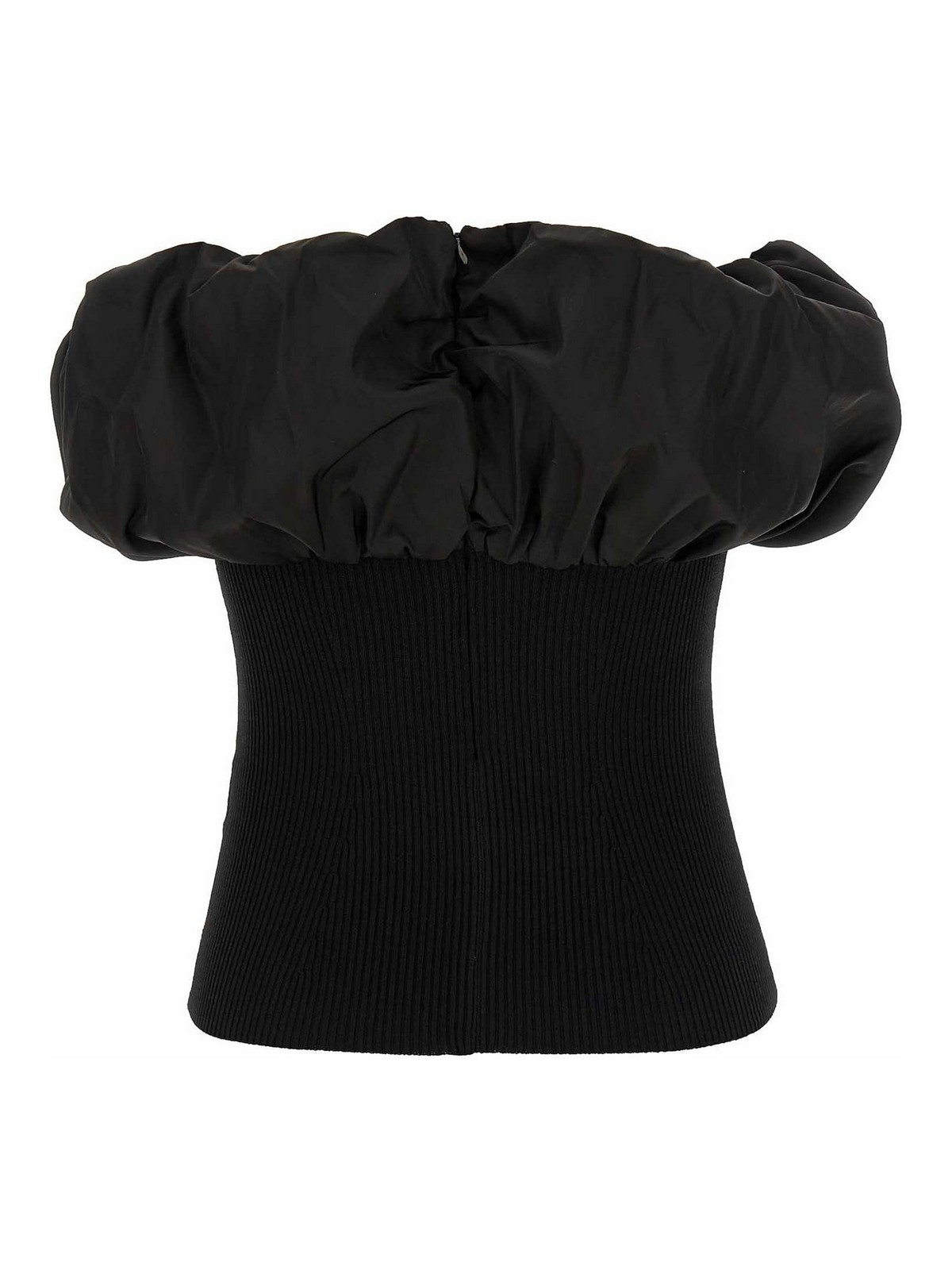 Ganni Black Ribbed Knit Top With Off-shoulder Design In Black