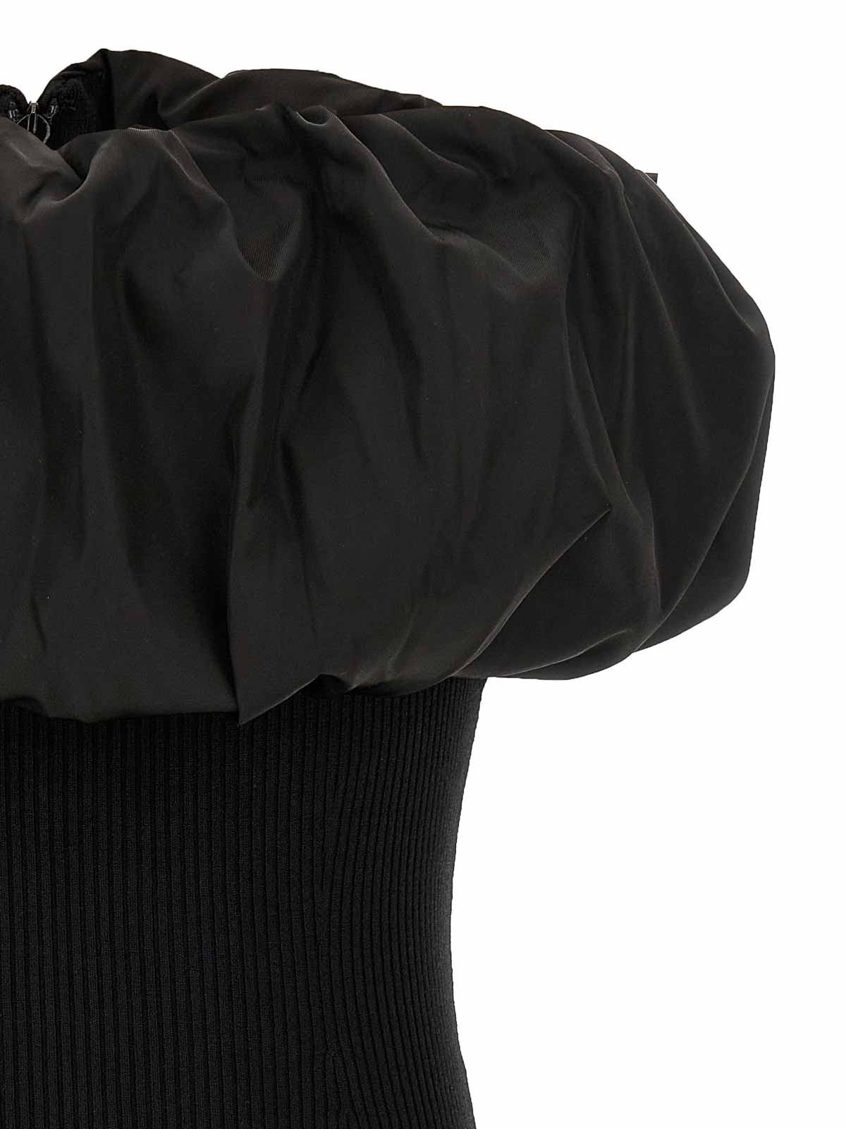 Ganni Black Ribbed Knit Top With Off-shoulder Design In Black