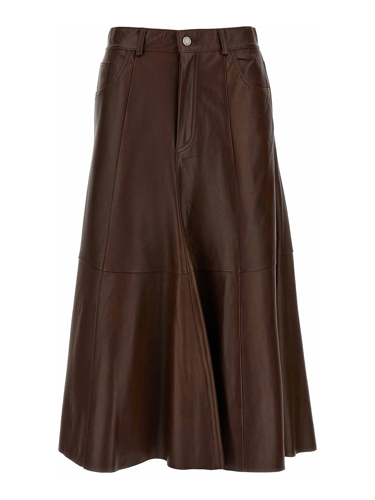 Haikure Serenity Leather Midi Skirt In Brown