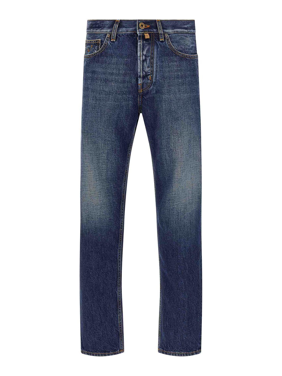 Jacob Cohen Belt Loops Contrast Stitching Faded Jeans In Blue