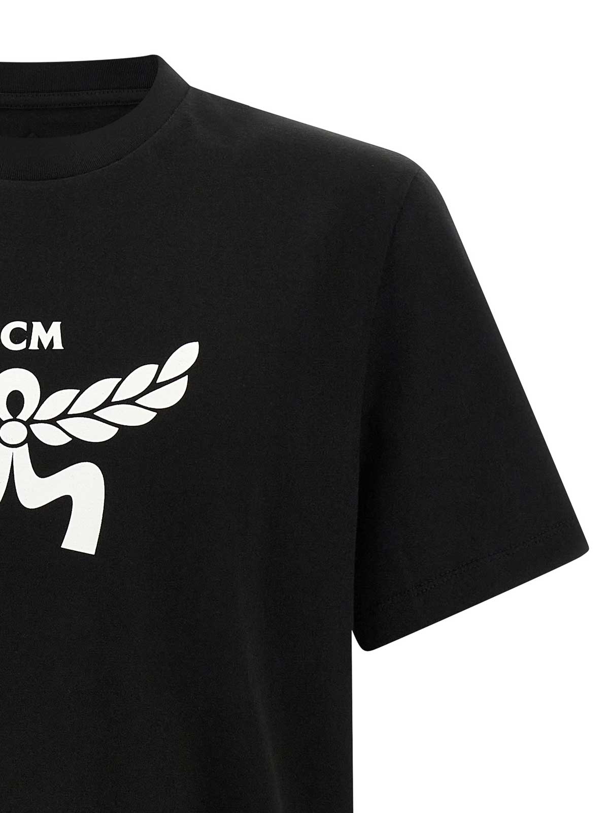Mcm Laurel Logo Print T-shirt In Organic Cotton In Black