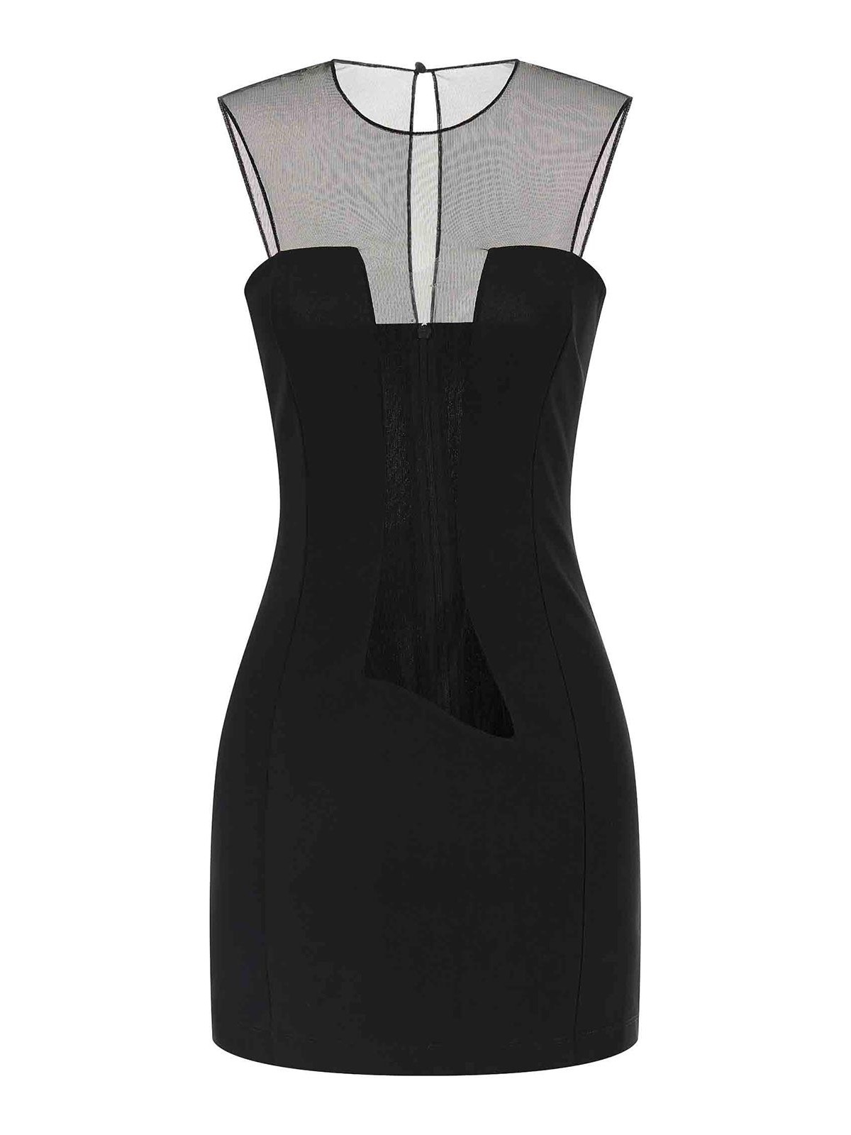 Nensi Dojaka Mesh Panel Sleeveless Fitted Silhouette Dress In Black