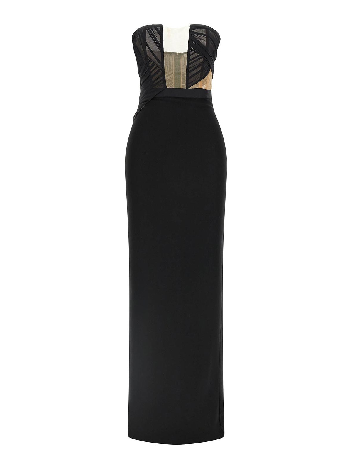 Nensi Dojaka Draped Maxi Dress With Corset And Sheer Panels In Black