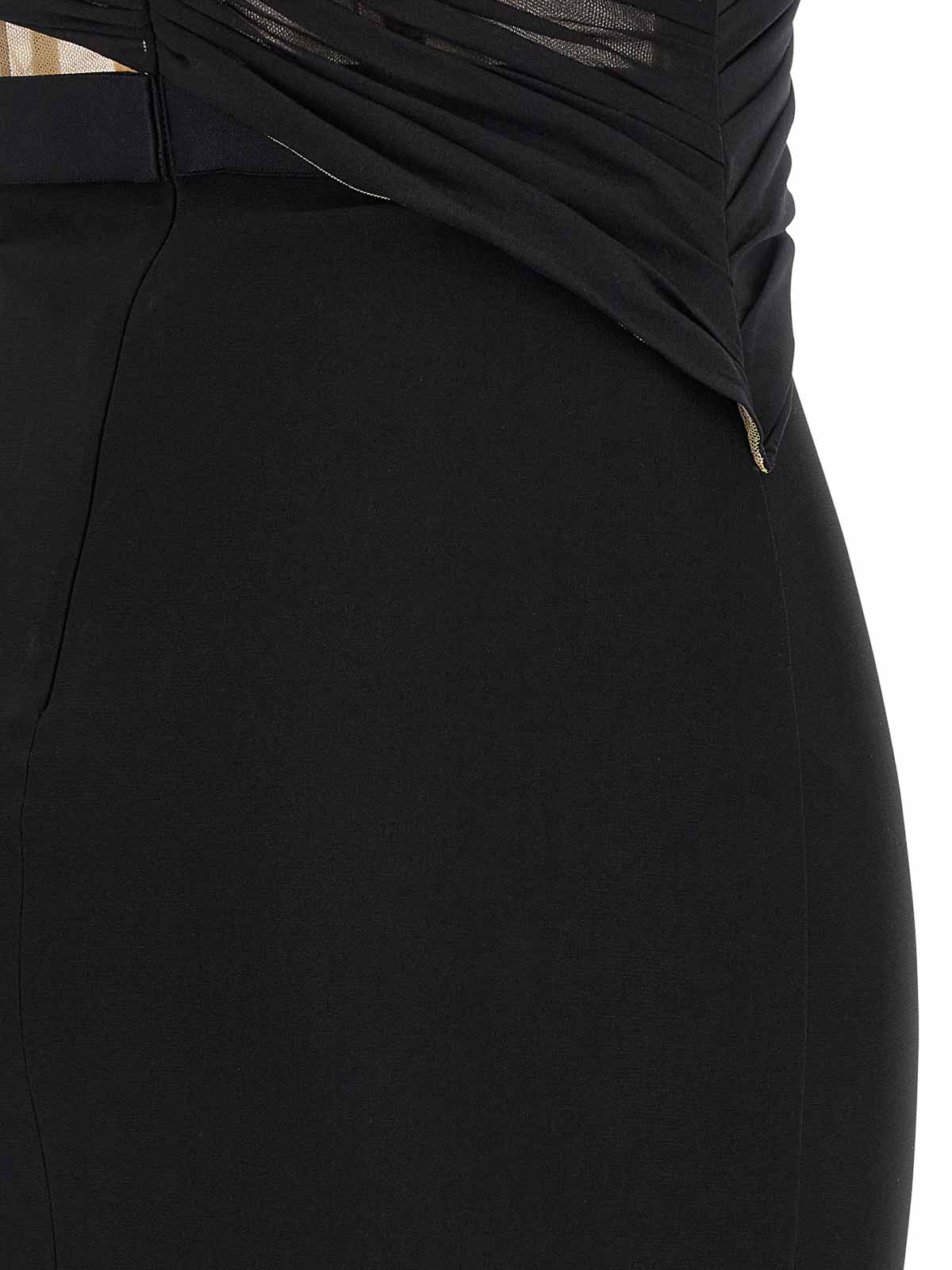 Nensi Dojaka Draped Maxi Dress With Corset And Sheer Panels In Black