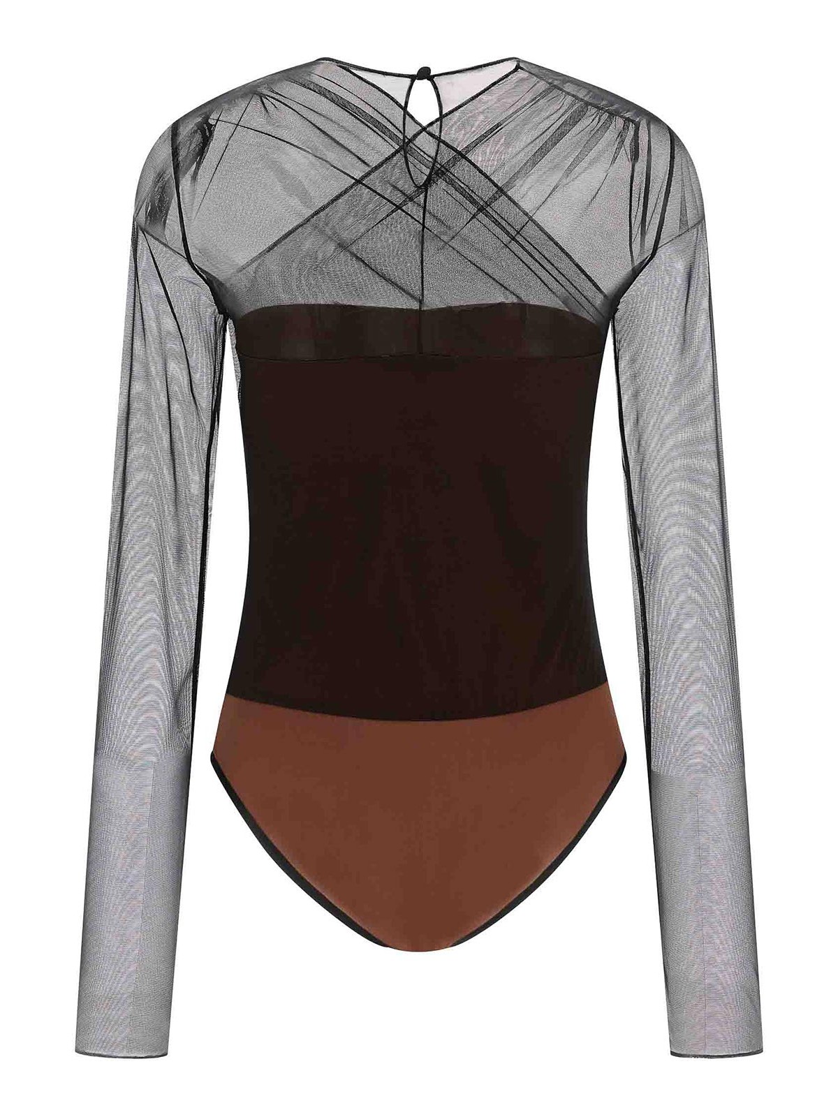 Nensi Dojaka Womens Black Brown Draped Long-sleeves Stretch-wove Bodysuit In Brown