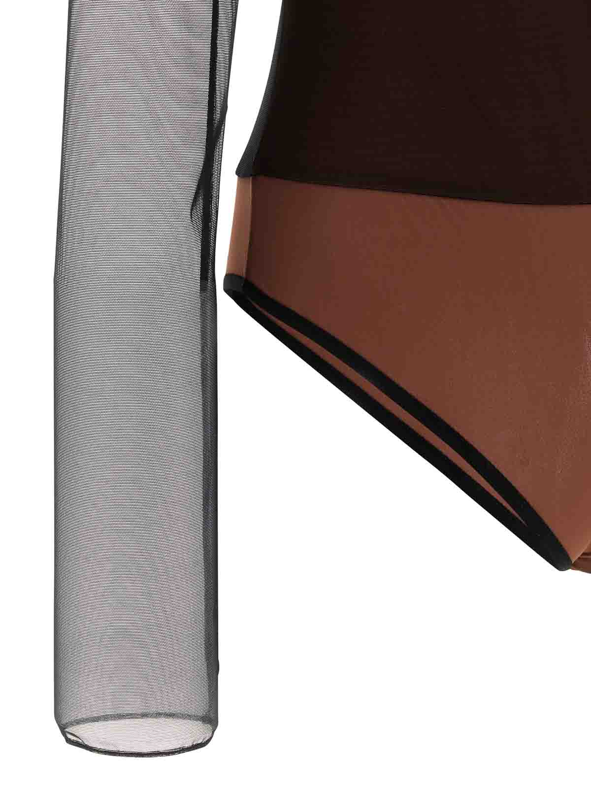 Nensi Dojaka Womens Black Brown Draped Long-sleeves Stretch-wove Bodysuit In Brown
