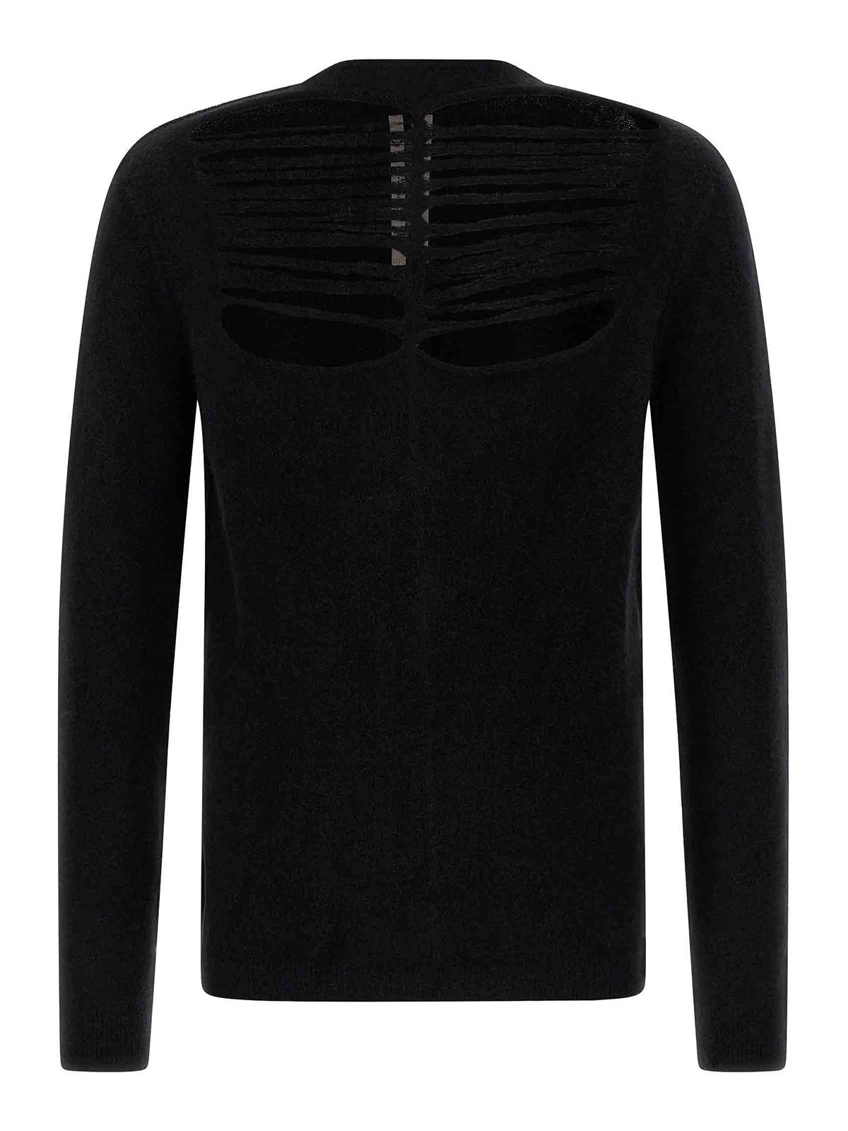 Rick Owens Black Concordians Ls Grid Knit Sweater In Black
