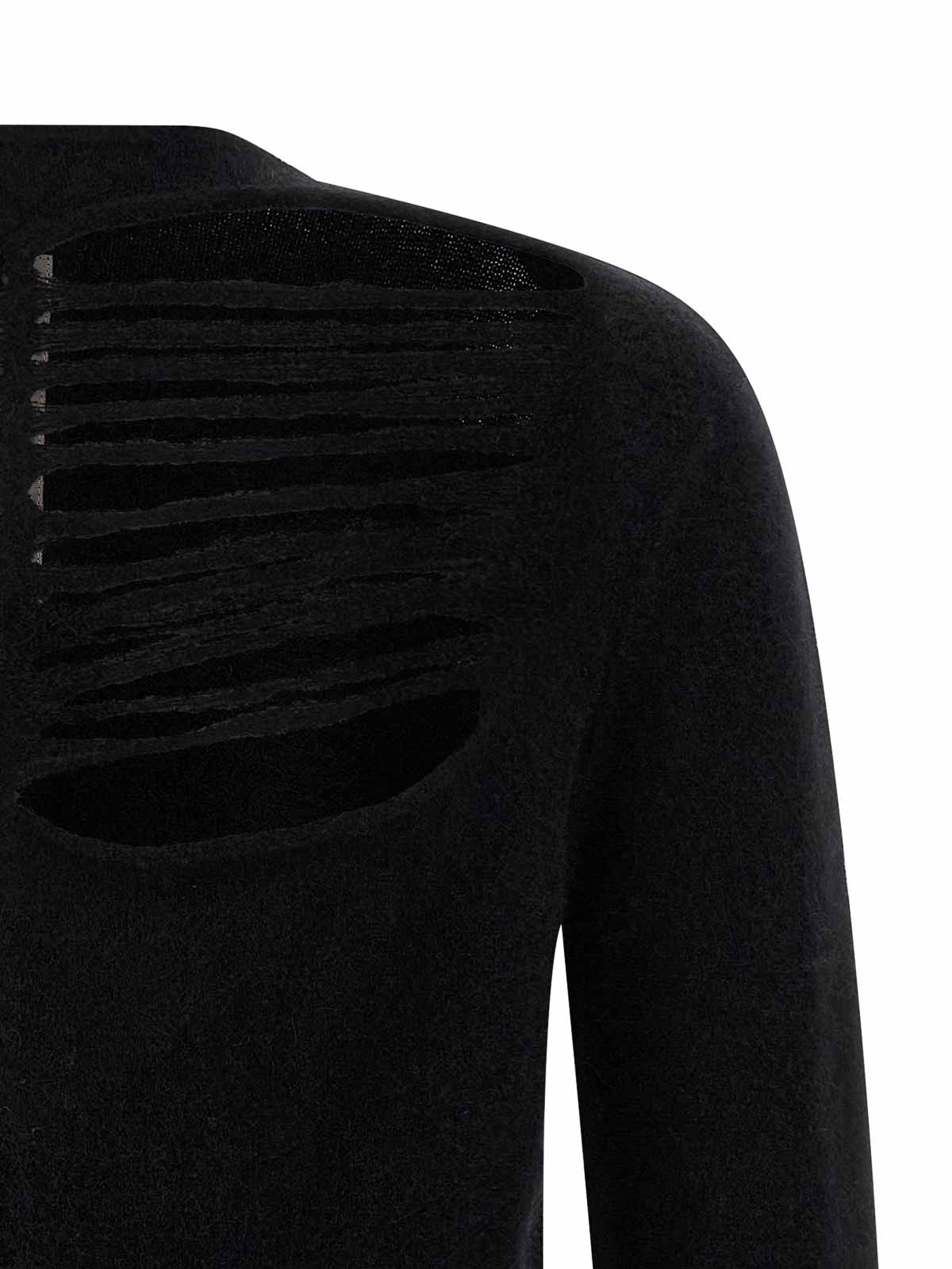 Rick Owens Black Concordians Ls Grid Knit Sweater In Black