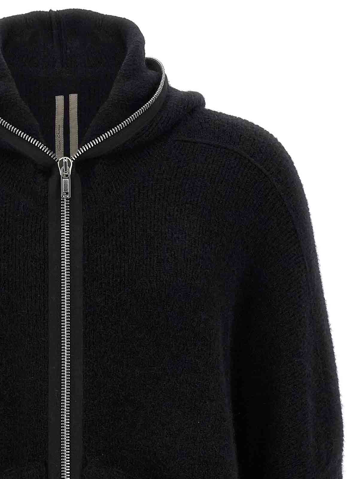 Rick Owens Hooded Wool Cardigan In Black