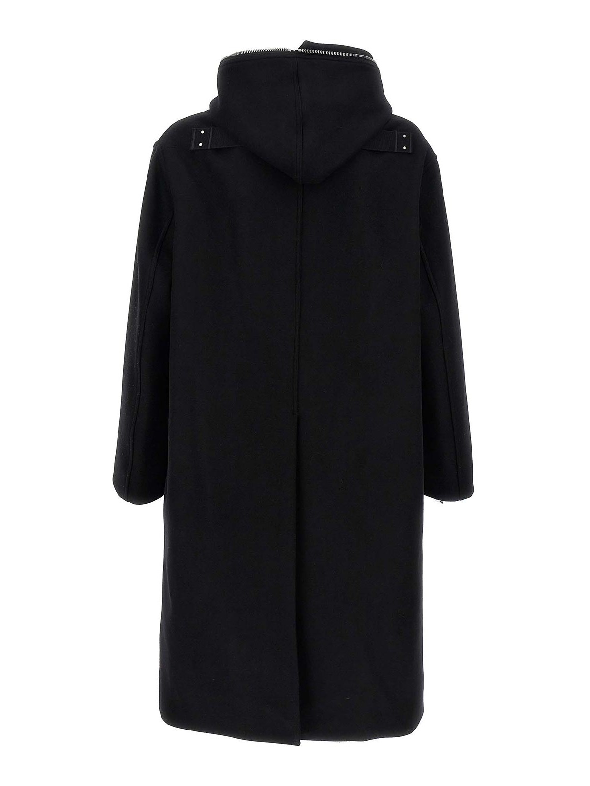 Rick Owens Men Black Coat With Fixed Hood And Rear Single Vent In Wool Man In Black