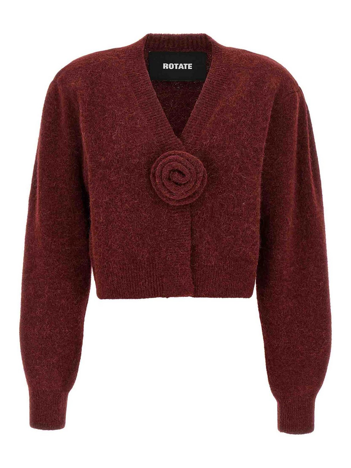 Rotate Birger Christensen Rotate Birgerchristensen Puff Sleeve Knit Cardigan In Red