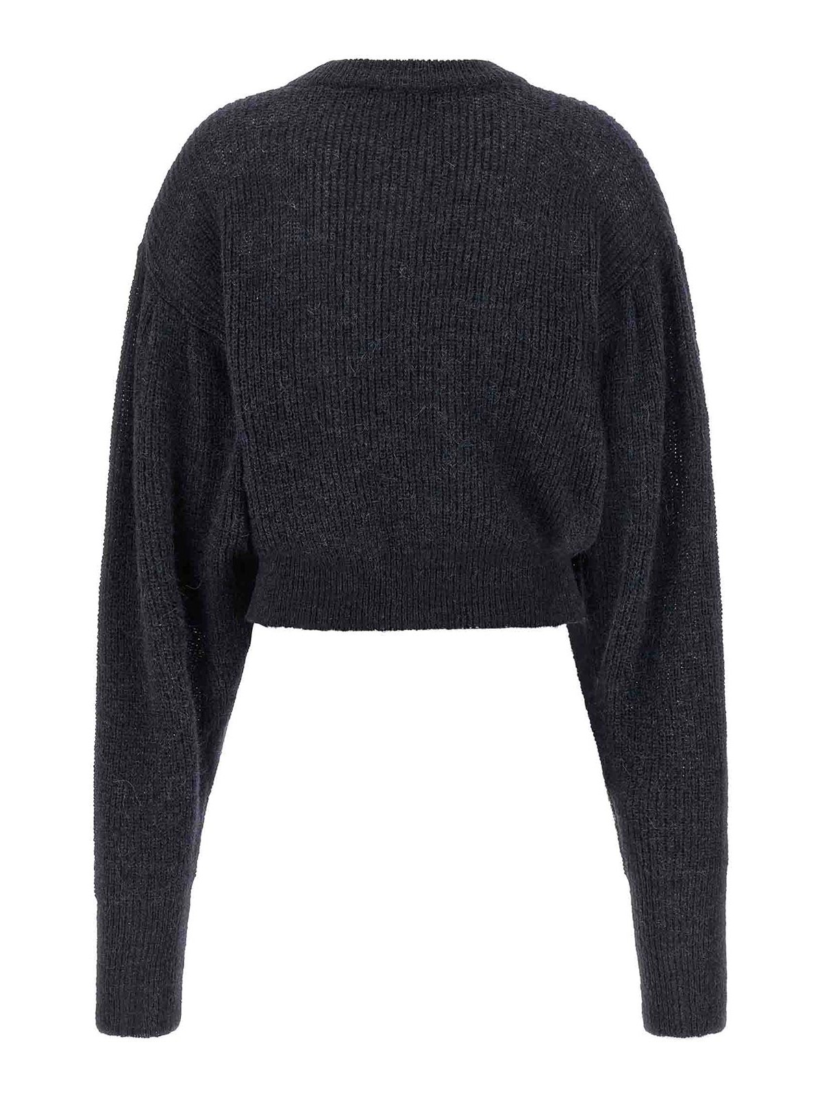 Rotate Birger Christensen Crew Neck Cropped Knit Puff Sweater In Blue