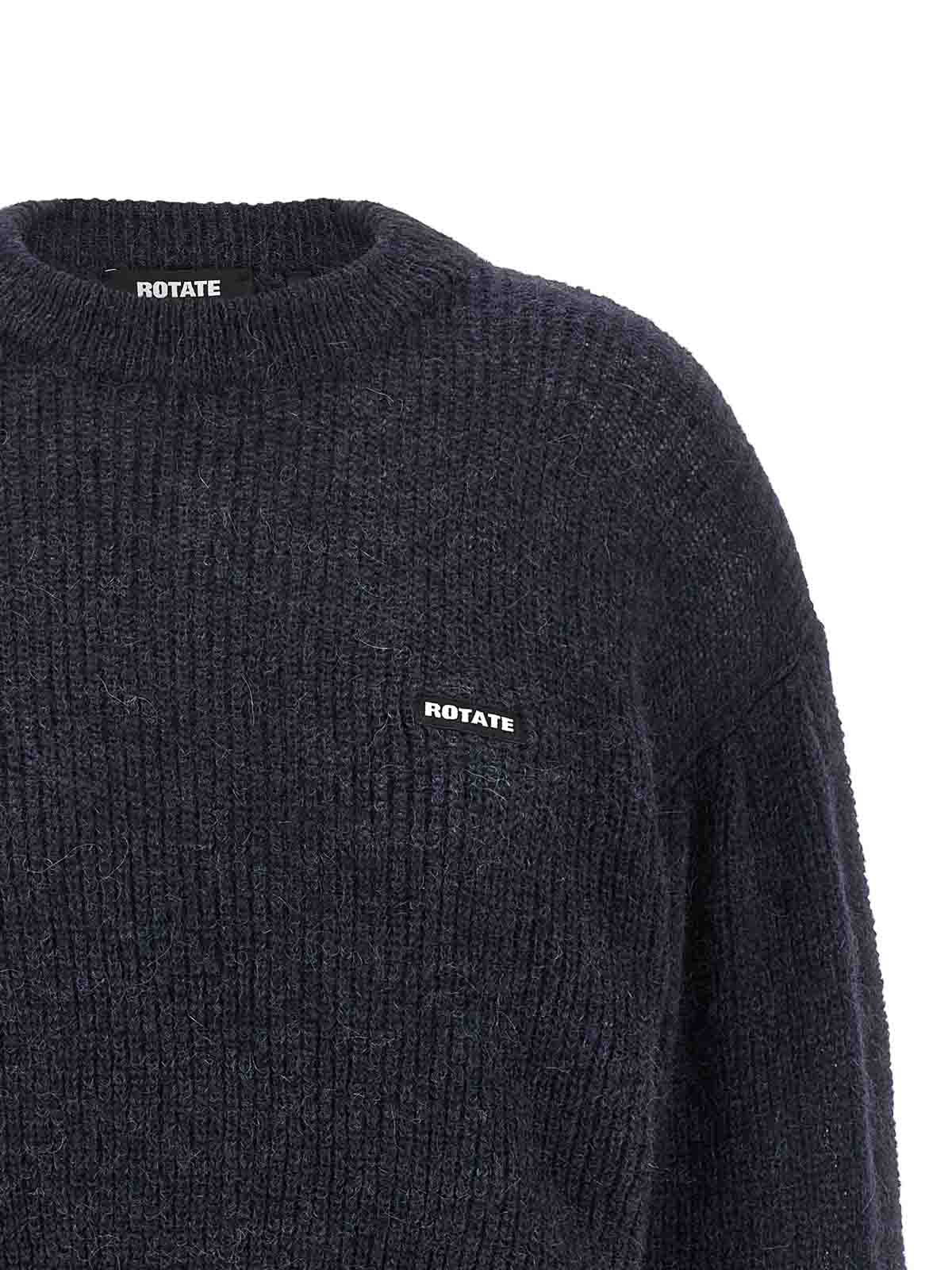 Rotate Birger Christensen Crew Neck Cropped Knit Puff Sweater In Blue