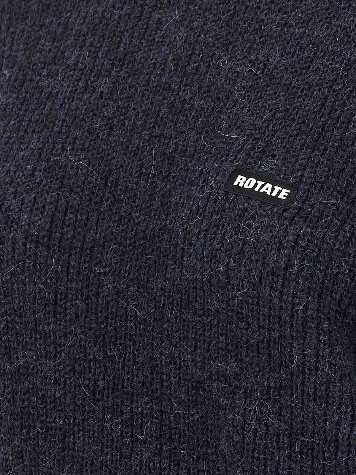 Rotate Birger Christensen Crew Neck Cropped Knit Puff Sweater In Blue