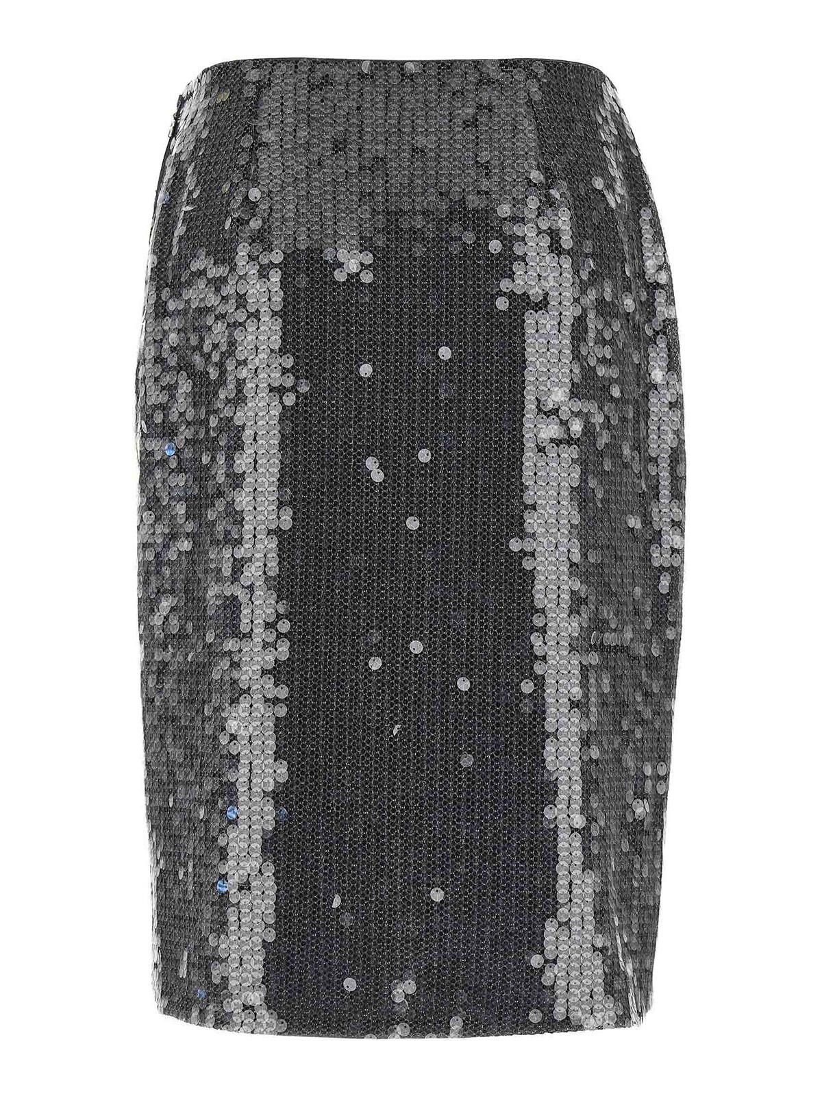 Rotate Birger Christensen Rotate Fitted Grey Skirt With Shimmering Sequin Design In Black