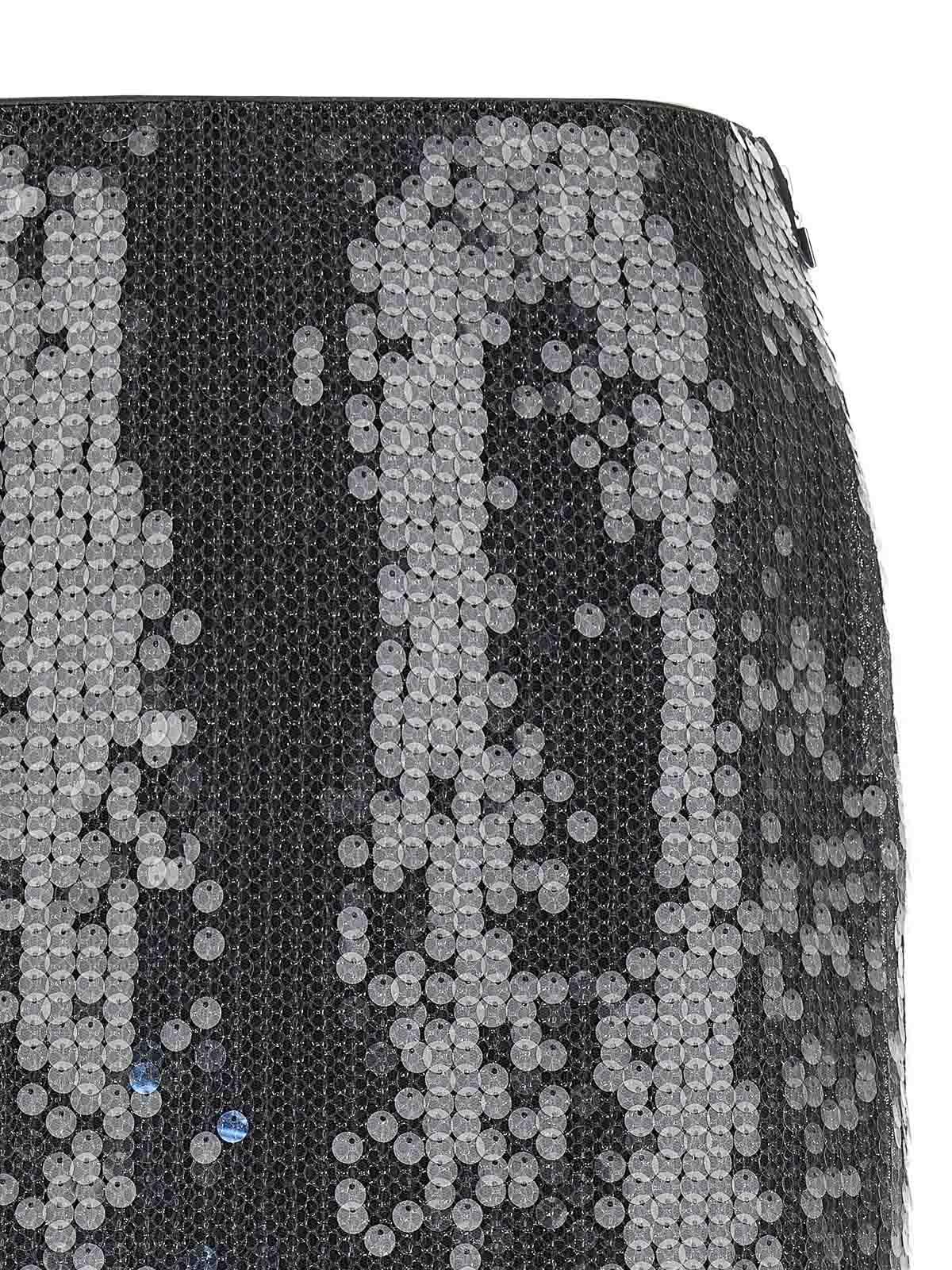 Rotate Birger Christensen Rotate Fitted Grey Skirt With Shimmering Sequin Design In Black