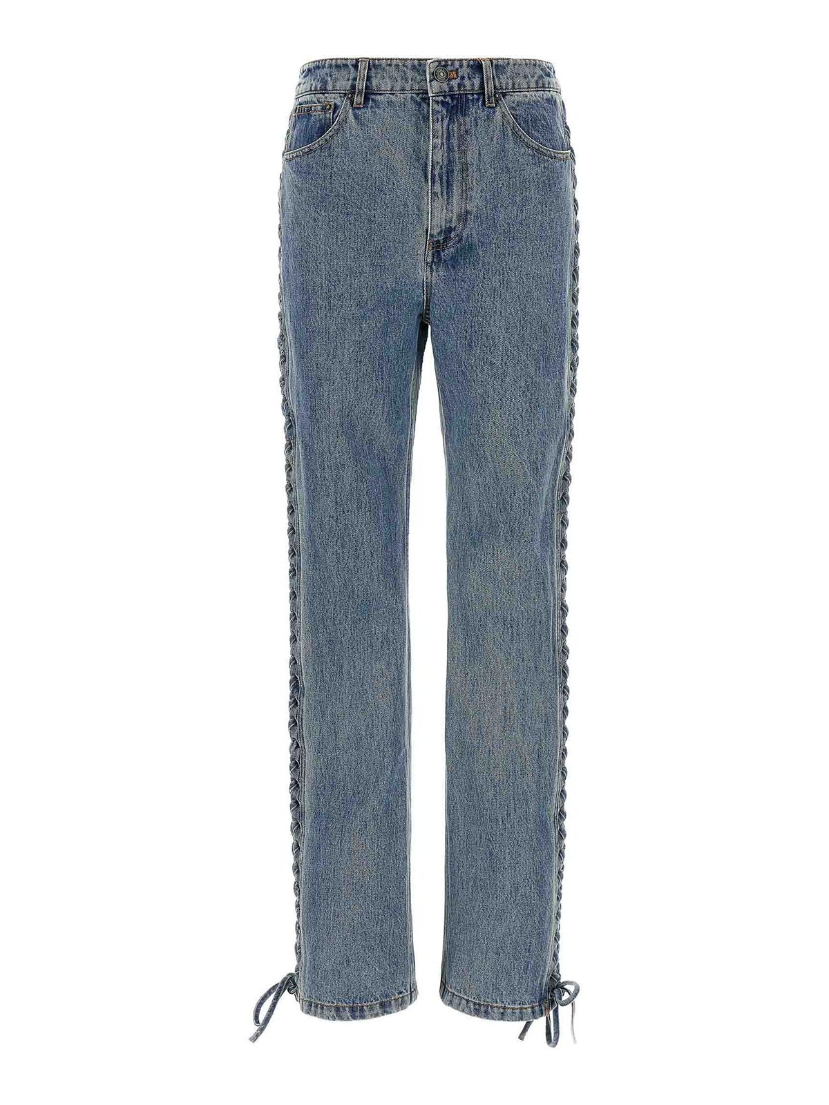 Rotate Birger Christensen Laced Straight Leg Blue Denim Jeans In Blue