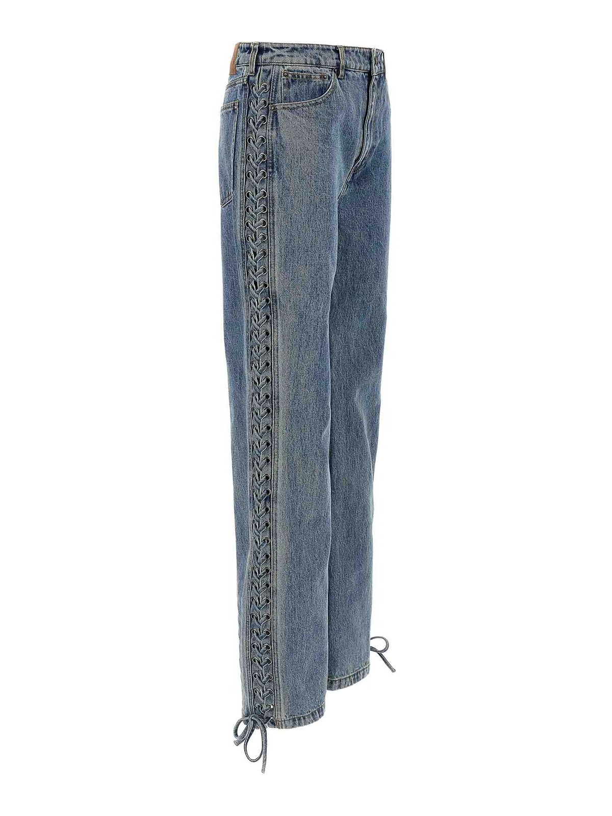 Rotate Birger Christensen Laced Straight Leg Blue Denim Jeans In Blue
