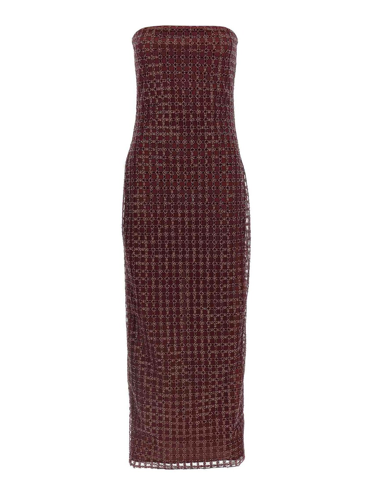 Rotate Birger Christensen Floor-length Burgundy Strapless Evening Dress With Sequined Detailing In Brown