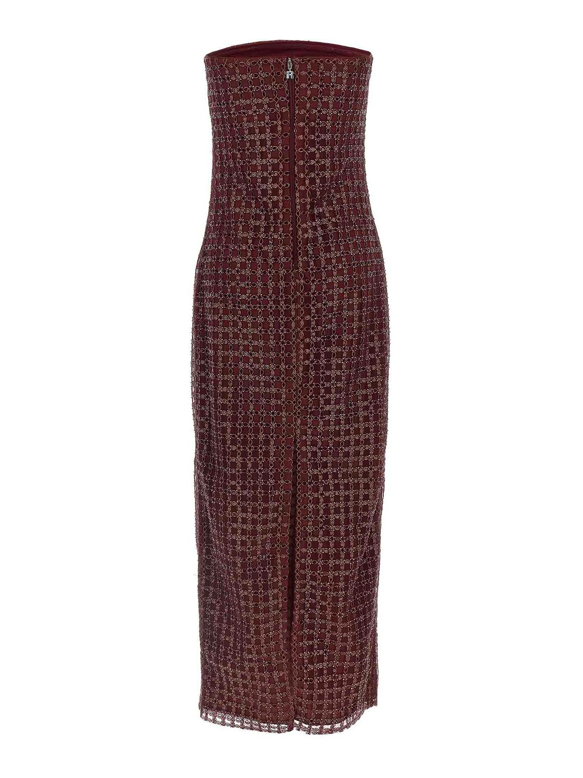 Rotate Birger Christensen Floor-length Burgundy Strapless Evening Dress With Sequined Detailing In Brown