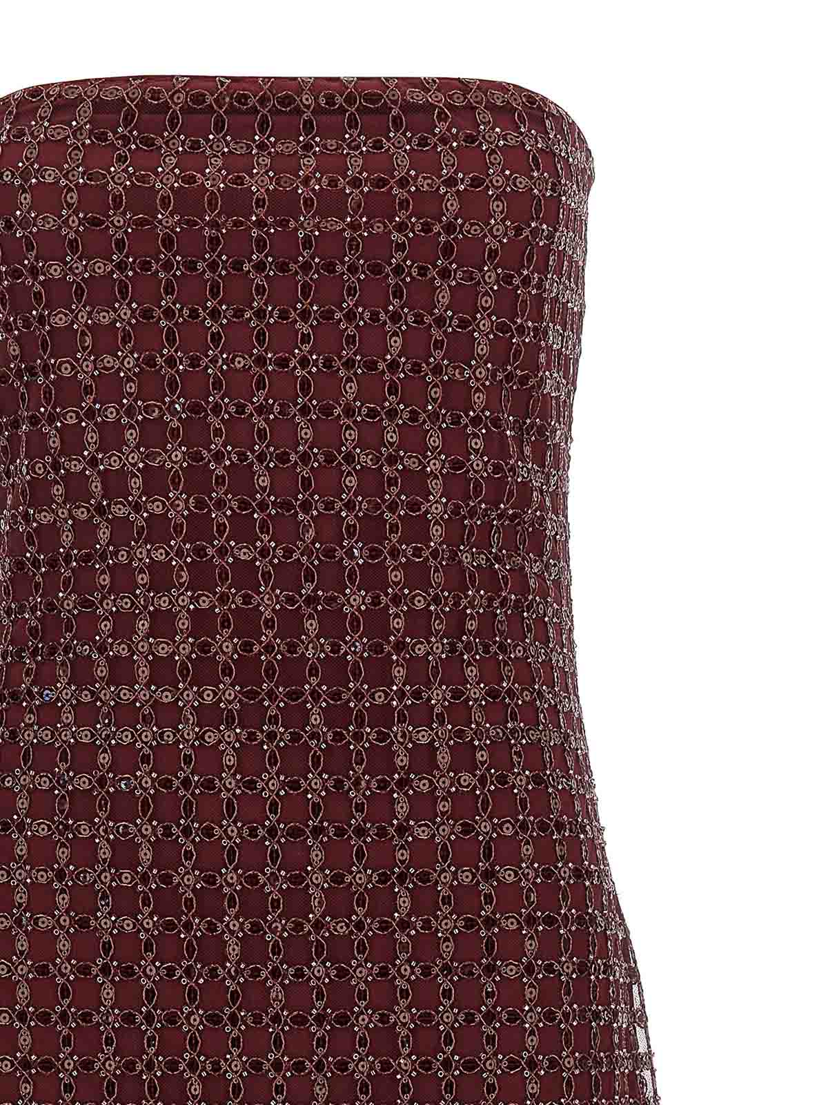 Rotate Birger Christensen Floor-length Burgundy Strapless Evening Dress With Sequined Detailing In Brown