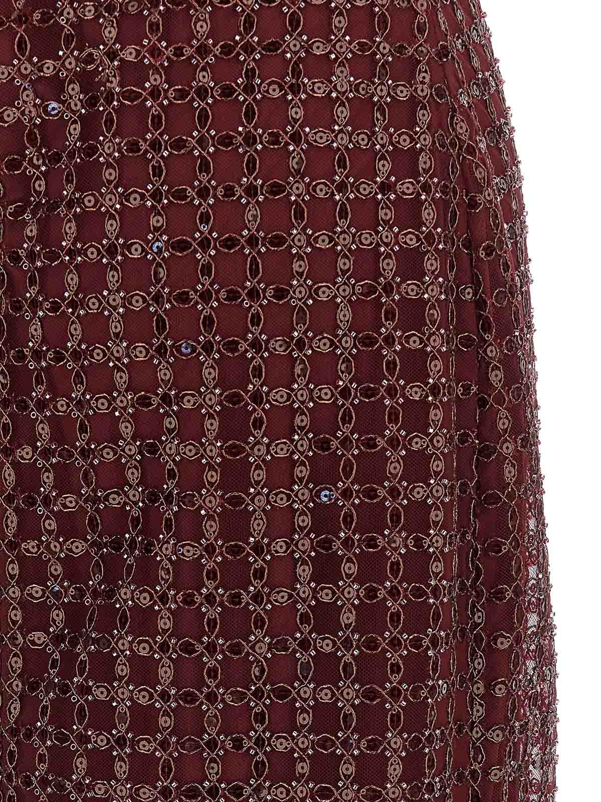 Rotate Birger Christensen Floor-length Burgundy Strapless Evening Dress With Sequined Detailing In Brown