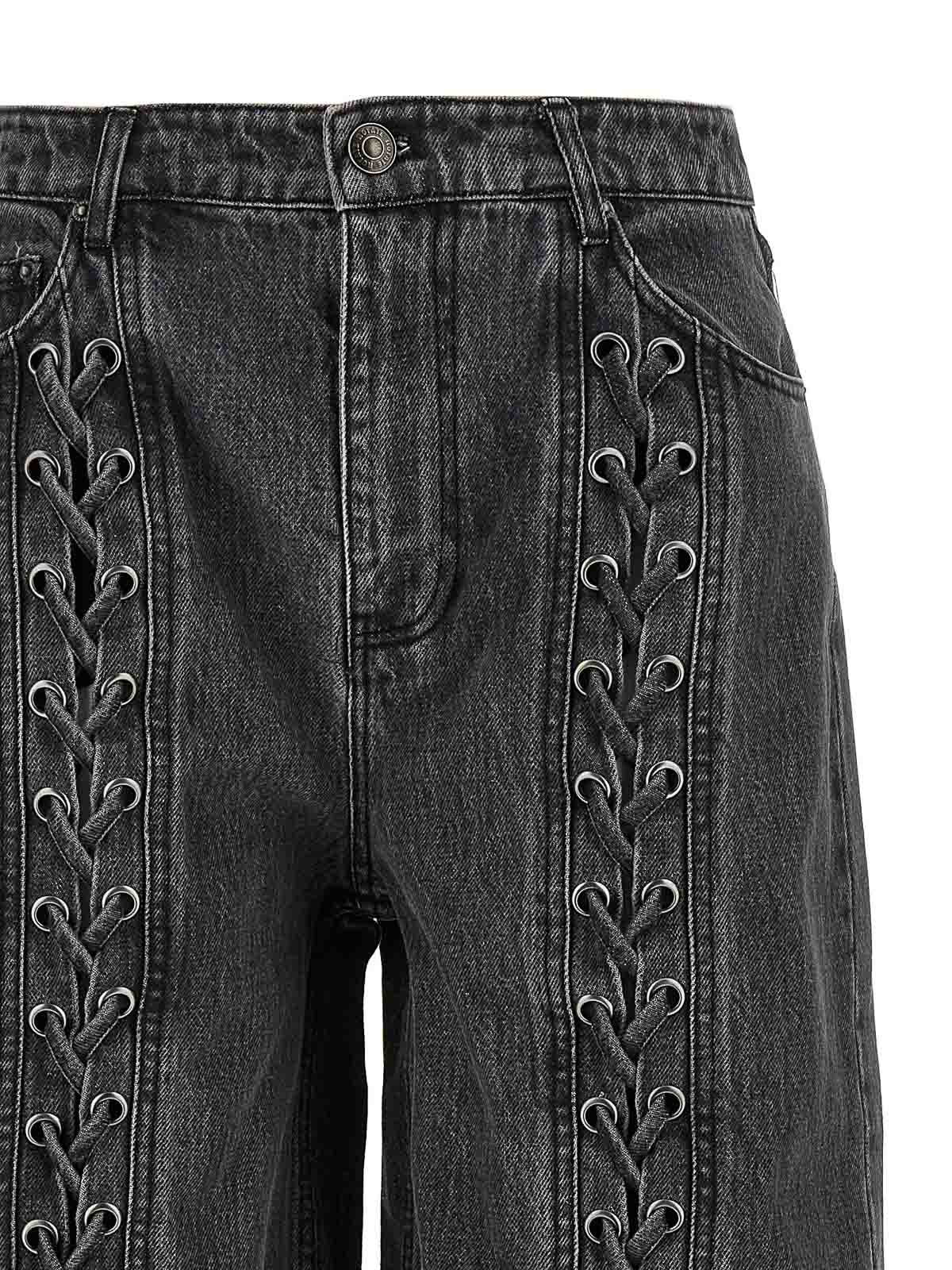 Rotate Birger Christensen Wide-leg Pants With Lace-up Detailing In Organic Cotton In Black