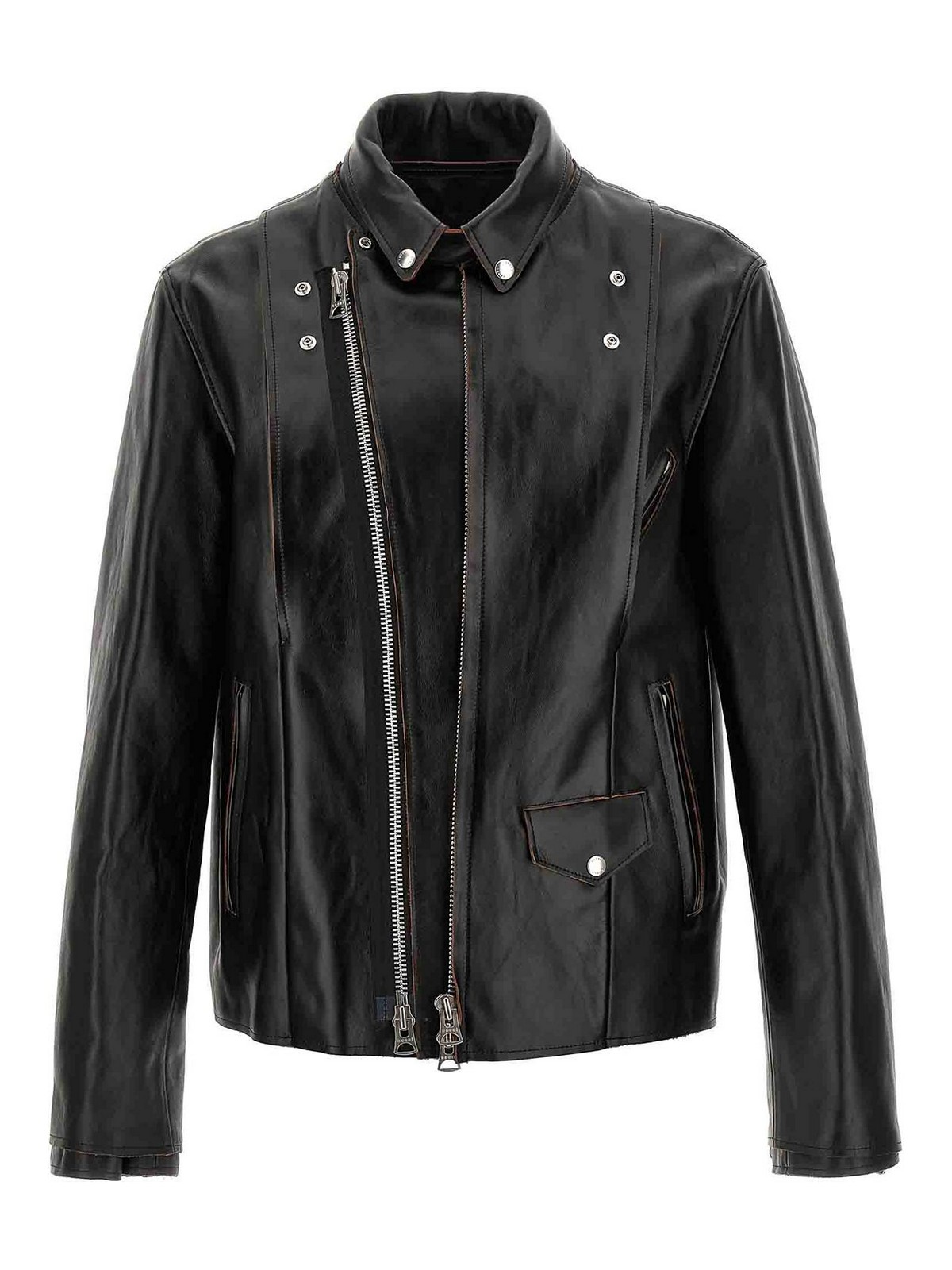 Sacai Snap-fastening Leather Jacket In Black
