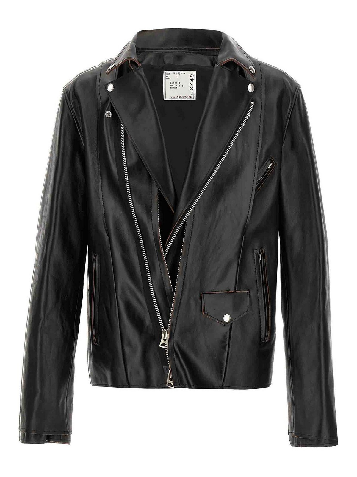 Sacai Snap-fastening Leather Jacket In Black