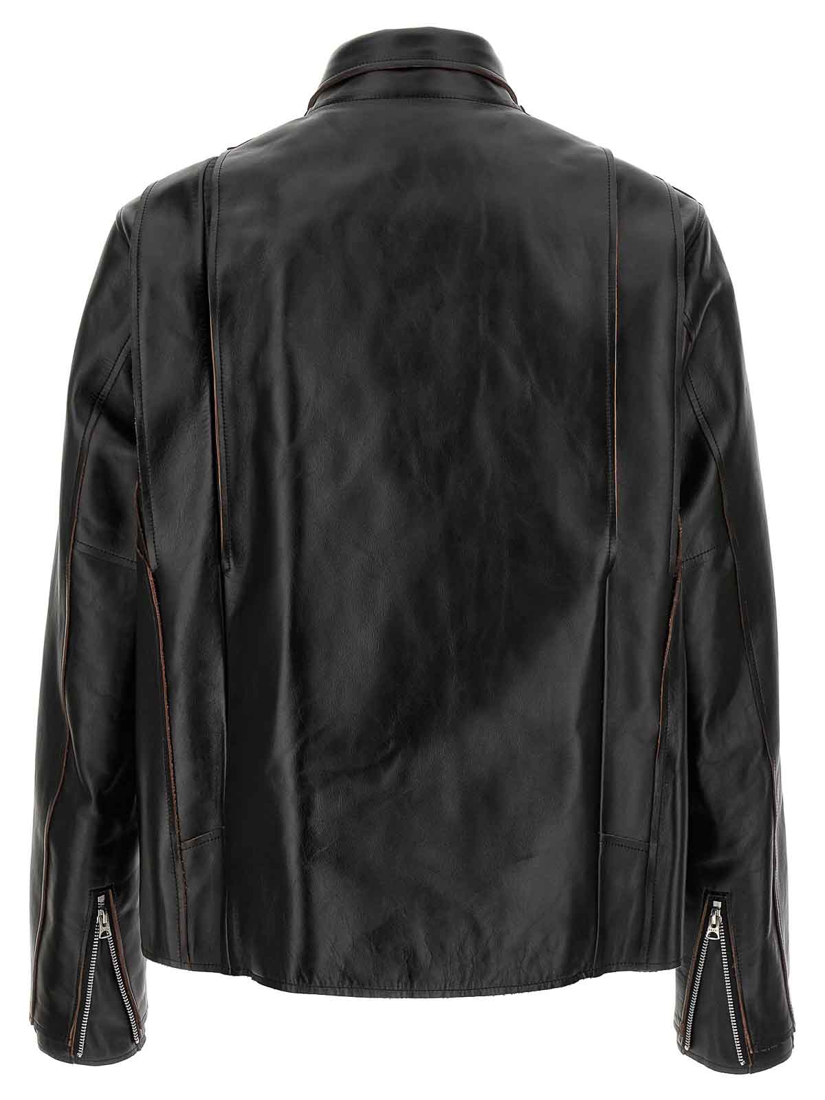 Sacai Snap-fastening Leather Jacket In Black