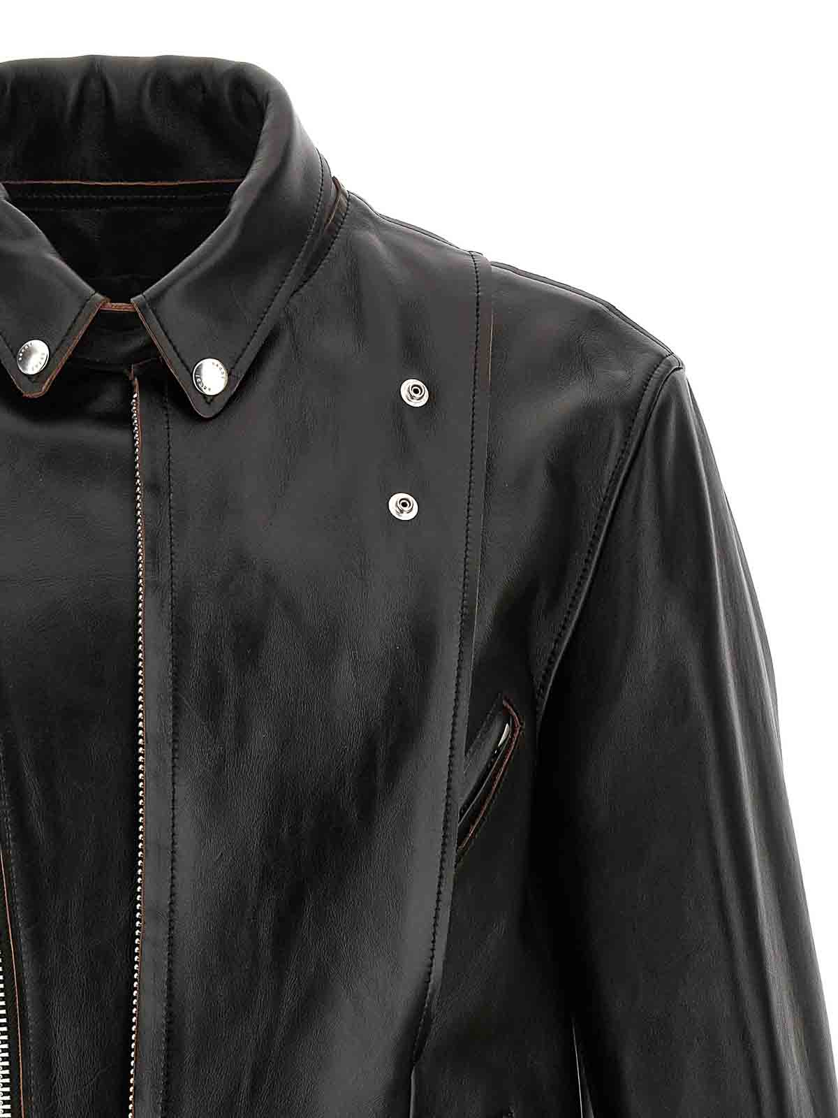 Sacai Snap-fastening Leather Jacket In Black