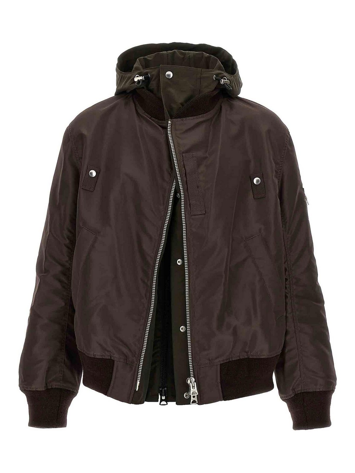 Sacai Hooded Bomber Jacket In Brown
