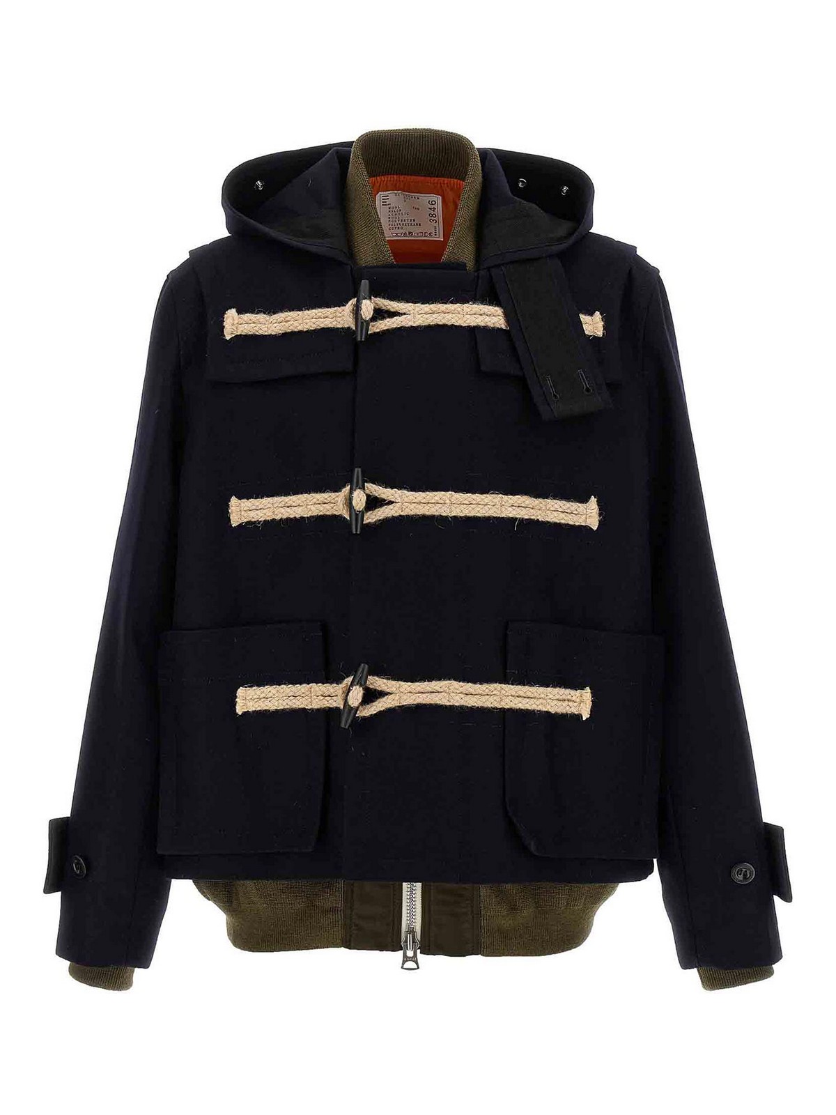 Sacai Hooded Toggle-fastening Coat In Black