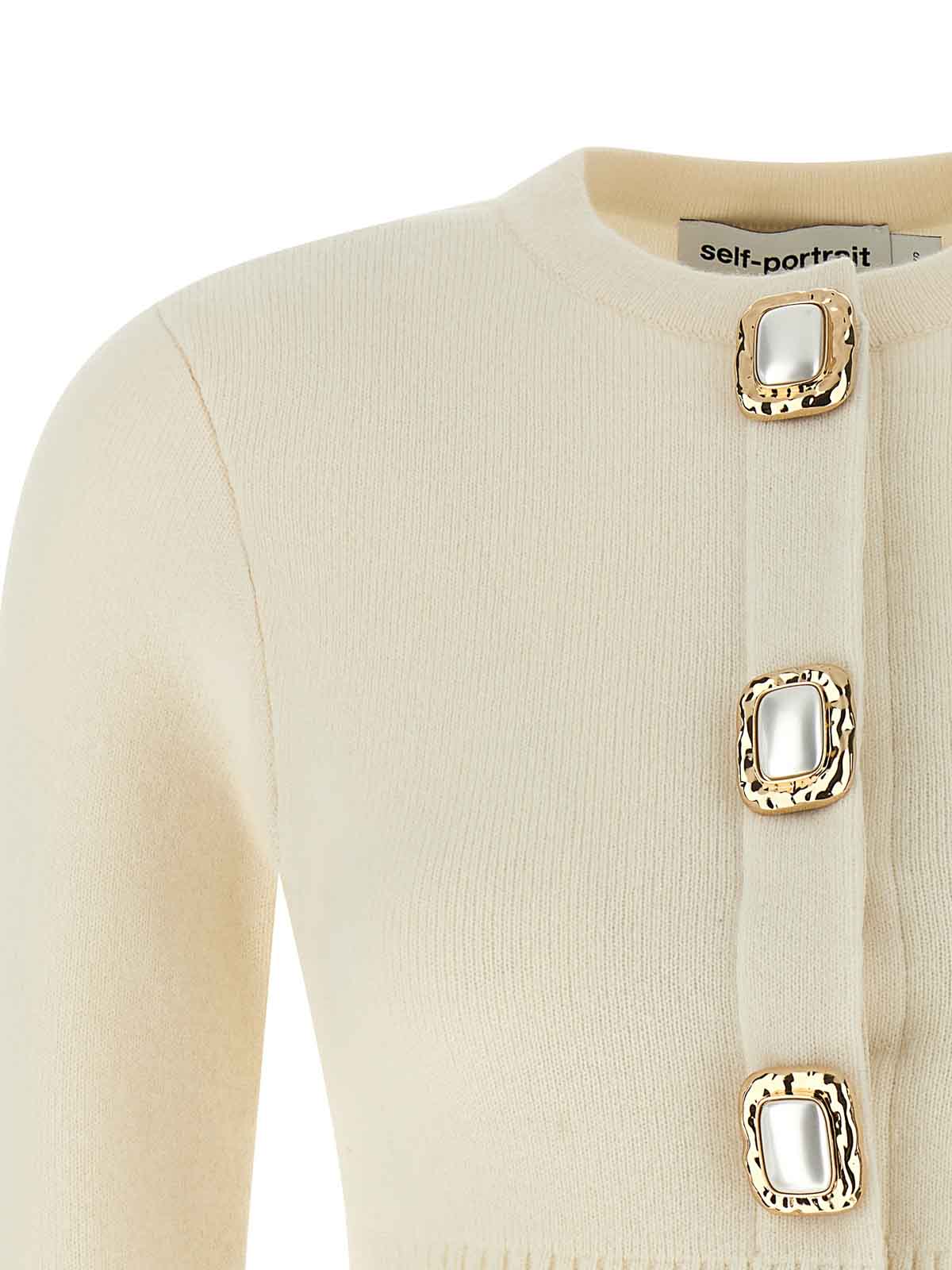 Self-portrait Cardigan In Lana Crema In Neutral